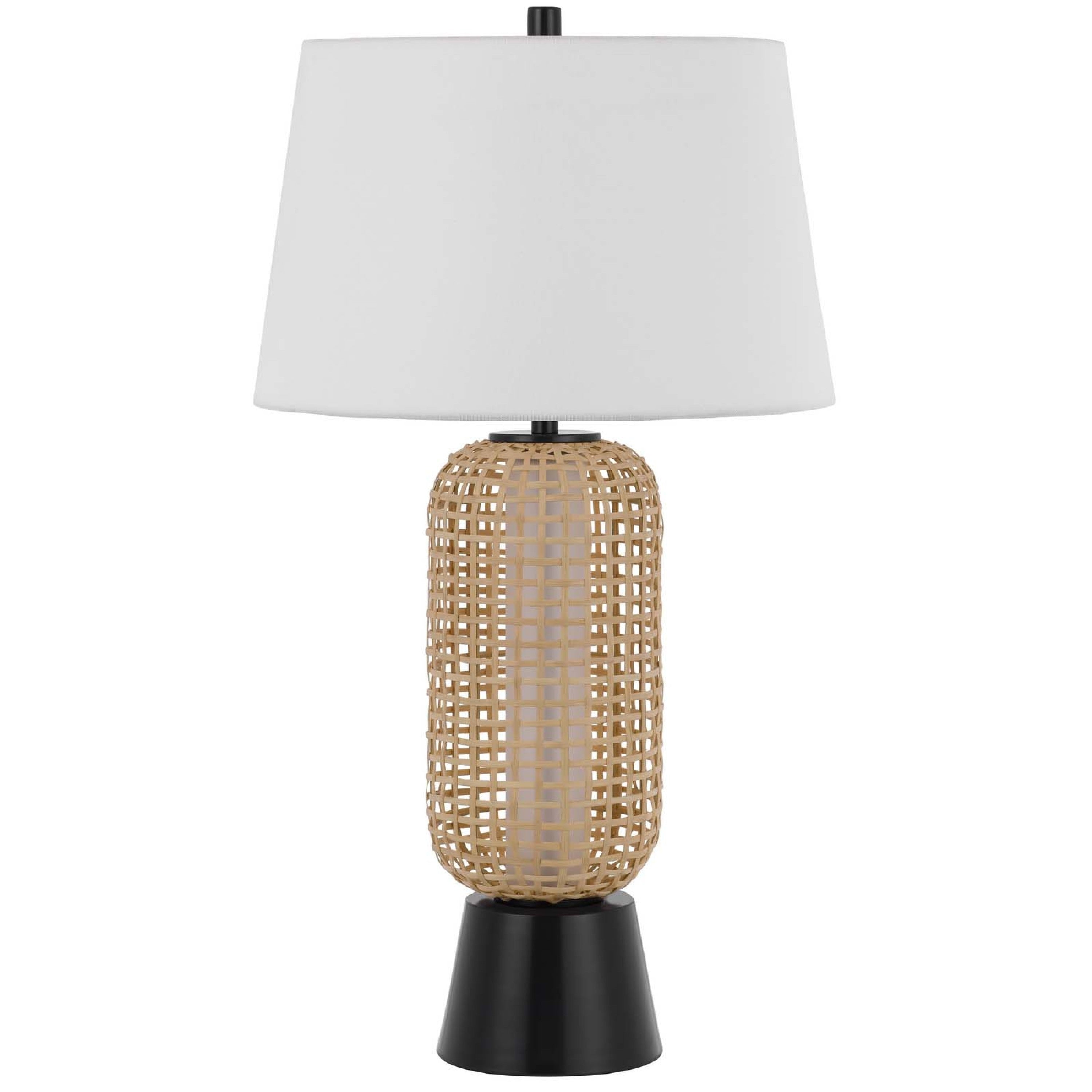 Table Lamp With Led Light White Shade Modern Brown Wicker 30 Inch