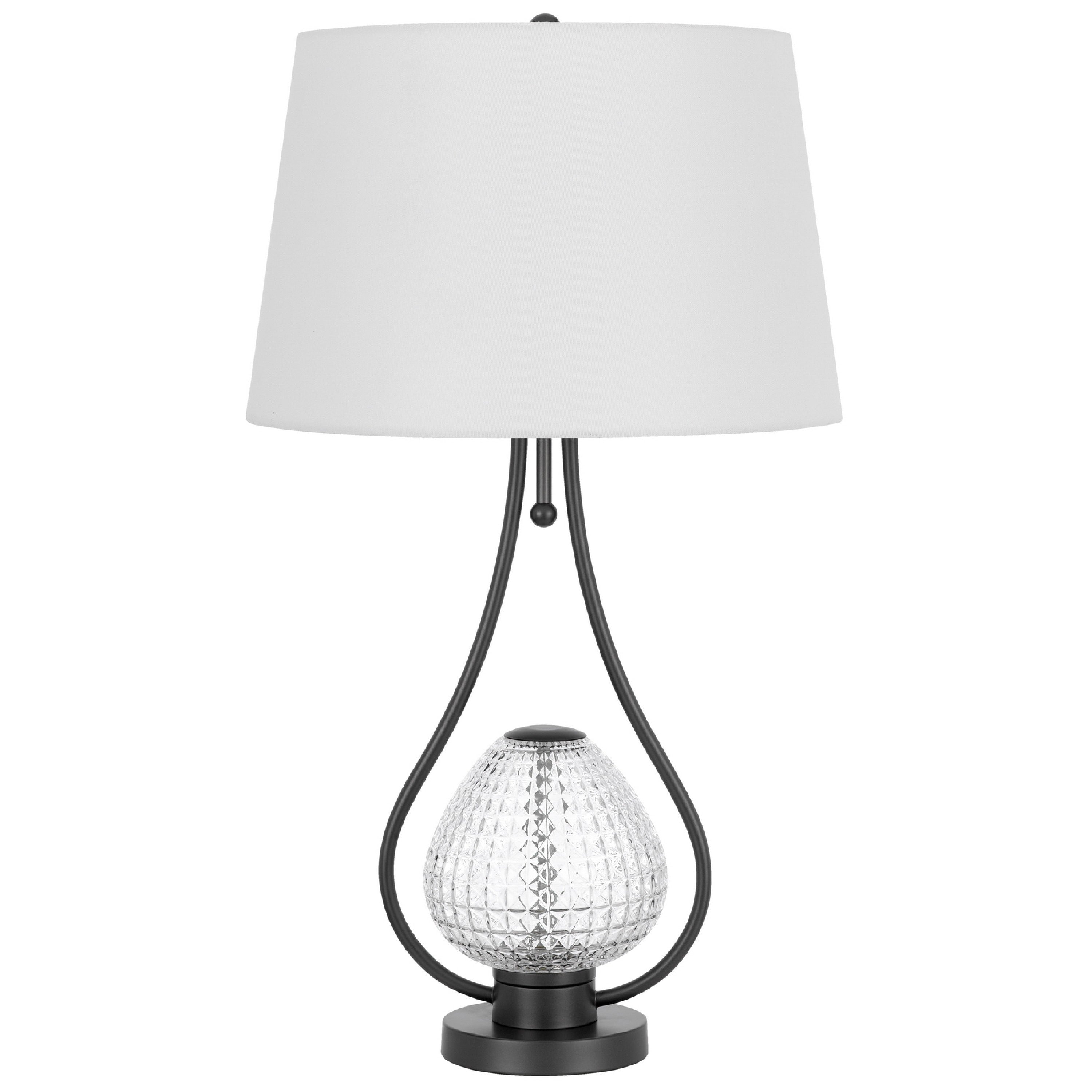 Table Lamp With Nightlight Teardrop Diamond Design Glass Body Gray Metal