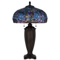 Table Lamp With Pull Chain Blue Tiffany Stained Glass 26 Inch Dark Bronze