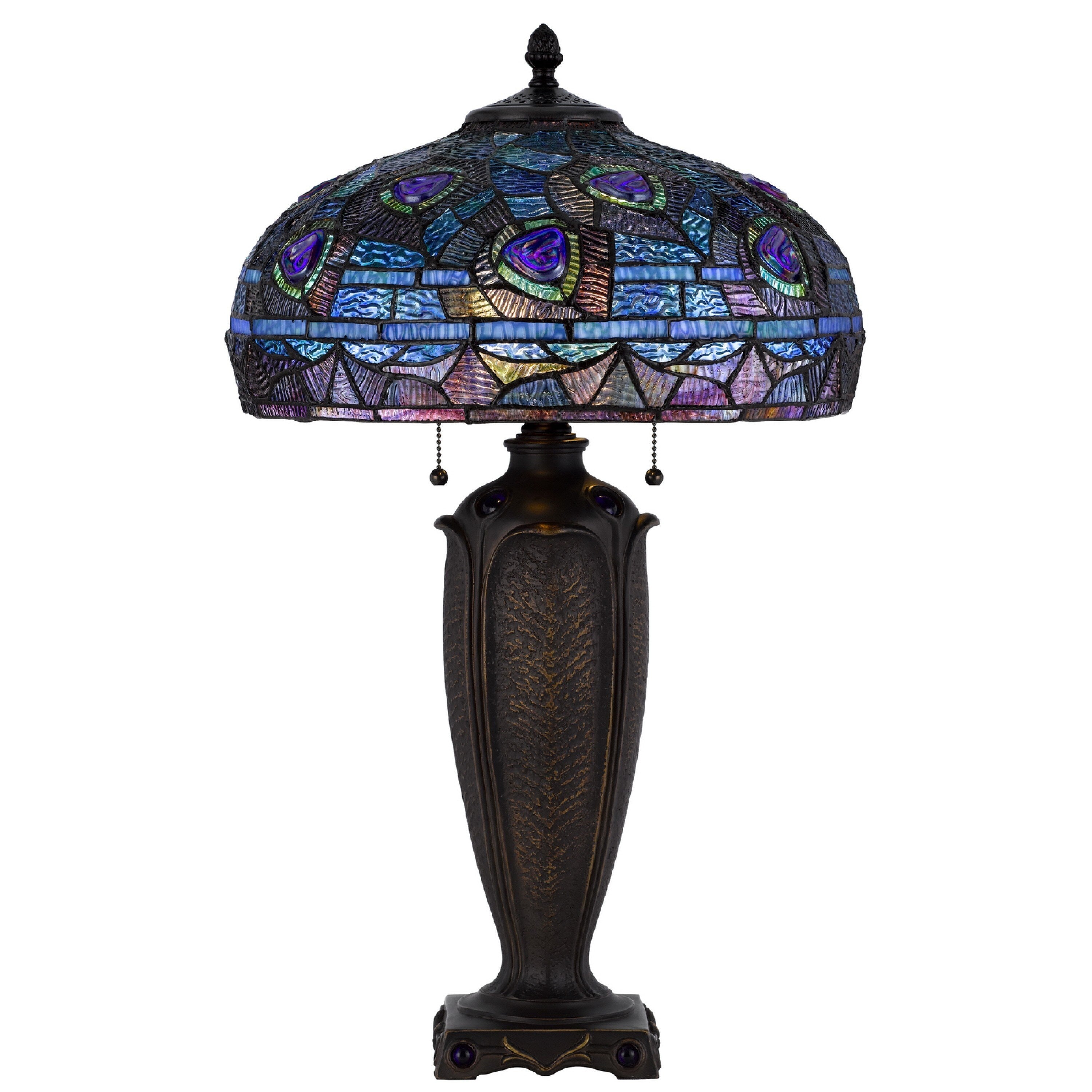 Table Lamp With Pull Chain Blue Tiffany Stained Glass 26 Inch Dark Bronze