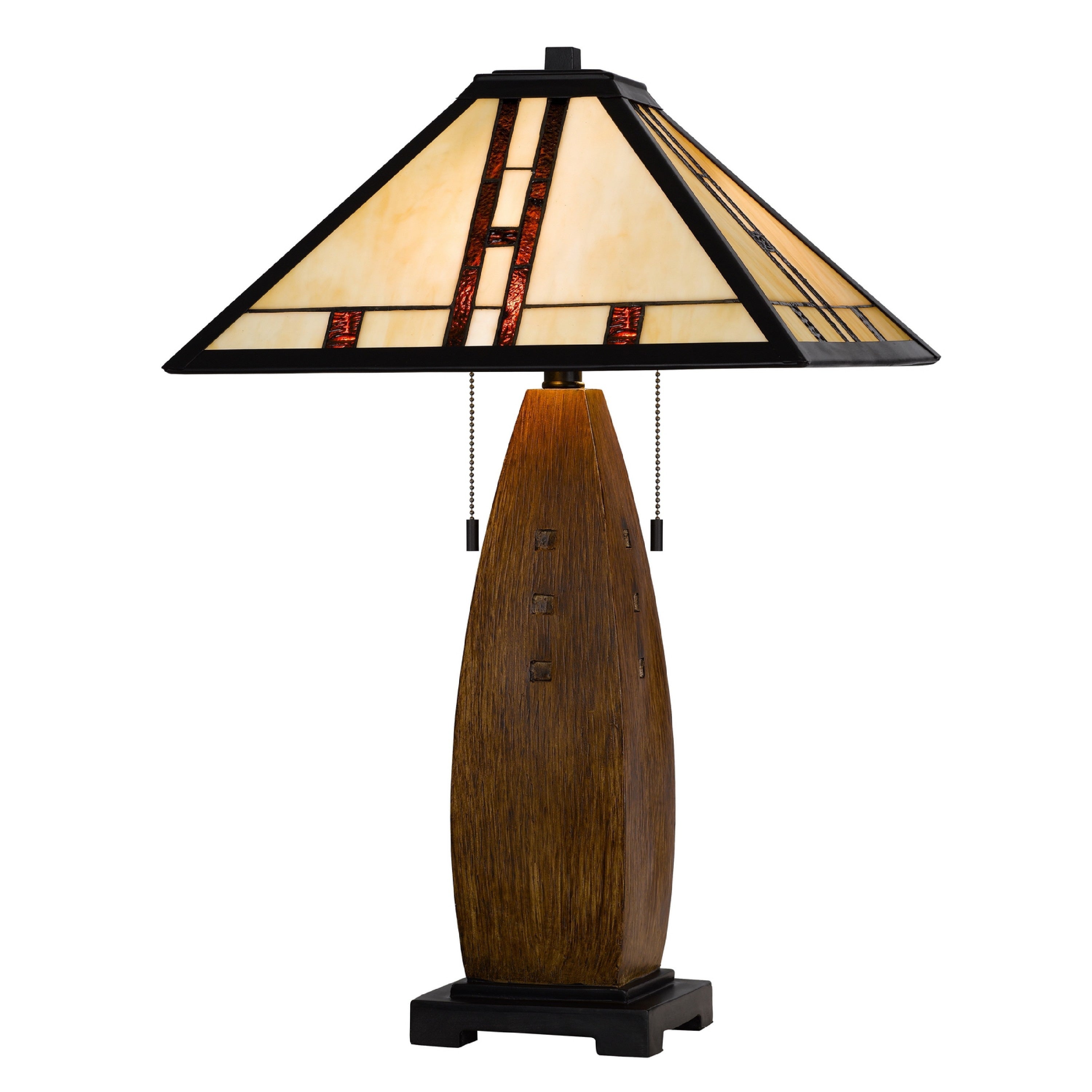 Table Lamp With Pull Chain Tiffany Stained Glass Shade 26 Inch Brown