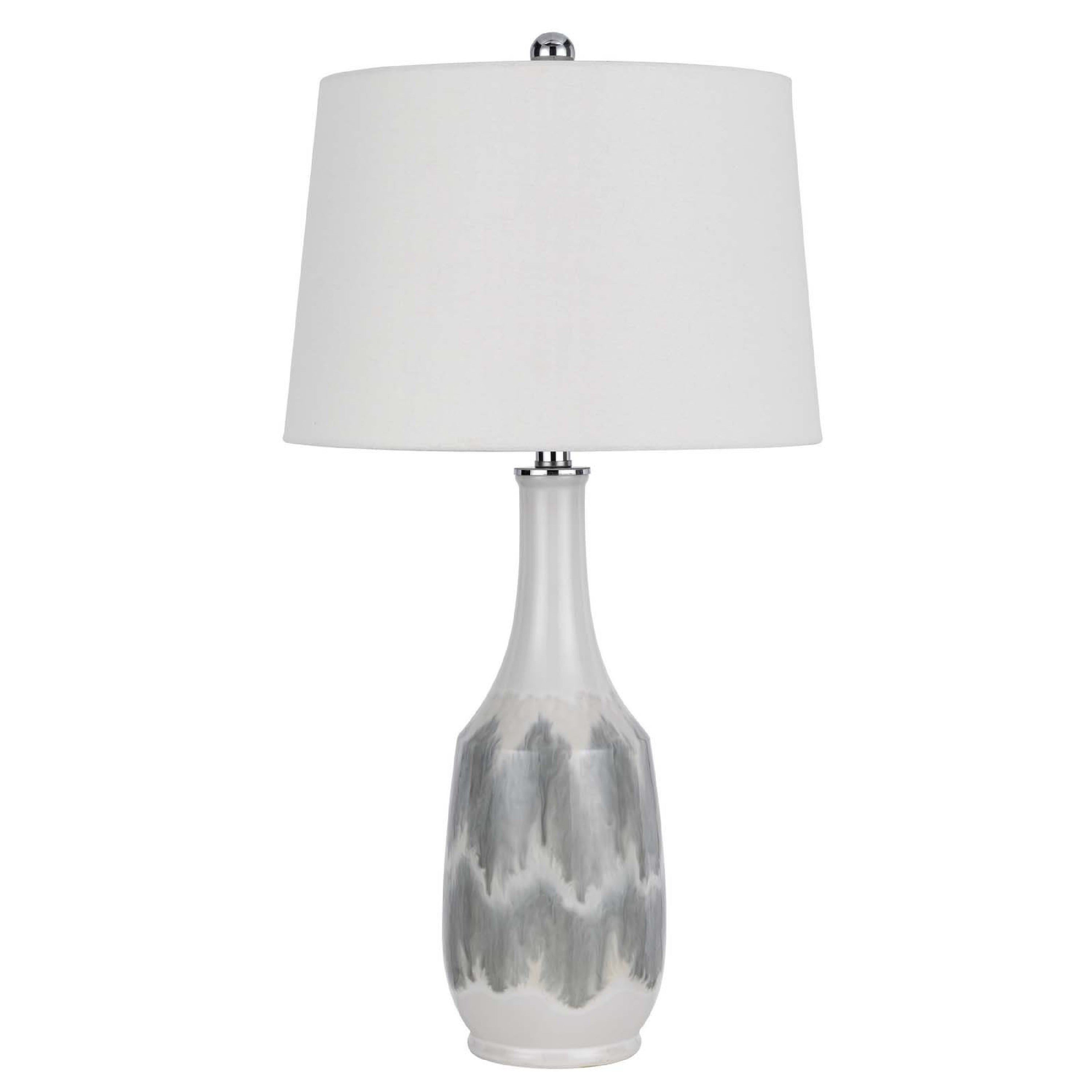 Table Lamp Drum Shade 29 Inch White Smokey Gray Swirl Ceramic Base