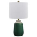 Table Lamp Jar Body Hardback Linen Shade Dipped Garden Green Ceramic