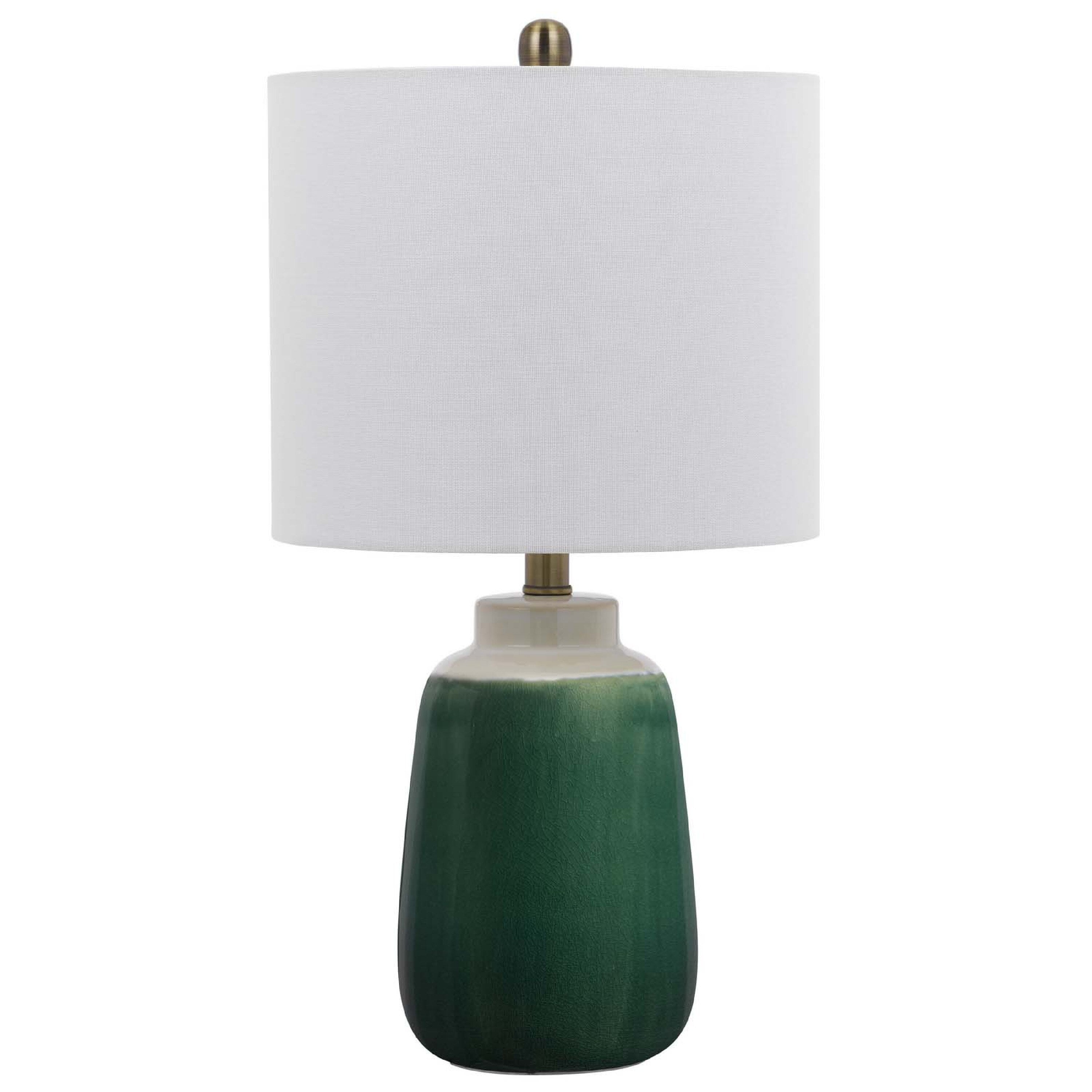 Table Lamp Jar Body Hardback Linen Shade Dipped Garden Green Ceramic