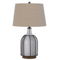 Table Lamp Oatmeal Linen Shade Frosted White Glass With Black Mesh