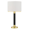 Table Lamp Off White Drum Shade 28 Inch Black Body With Brass Accent