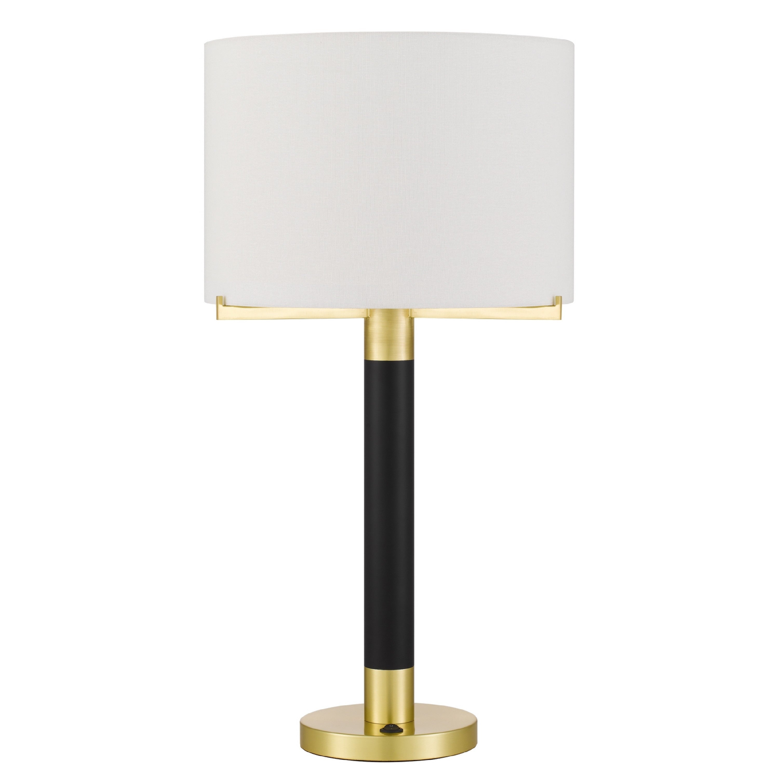 Table Lamp Off White Drum Shade 28 Inch Black Body With Brass Accent