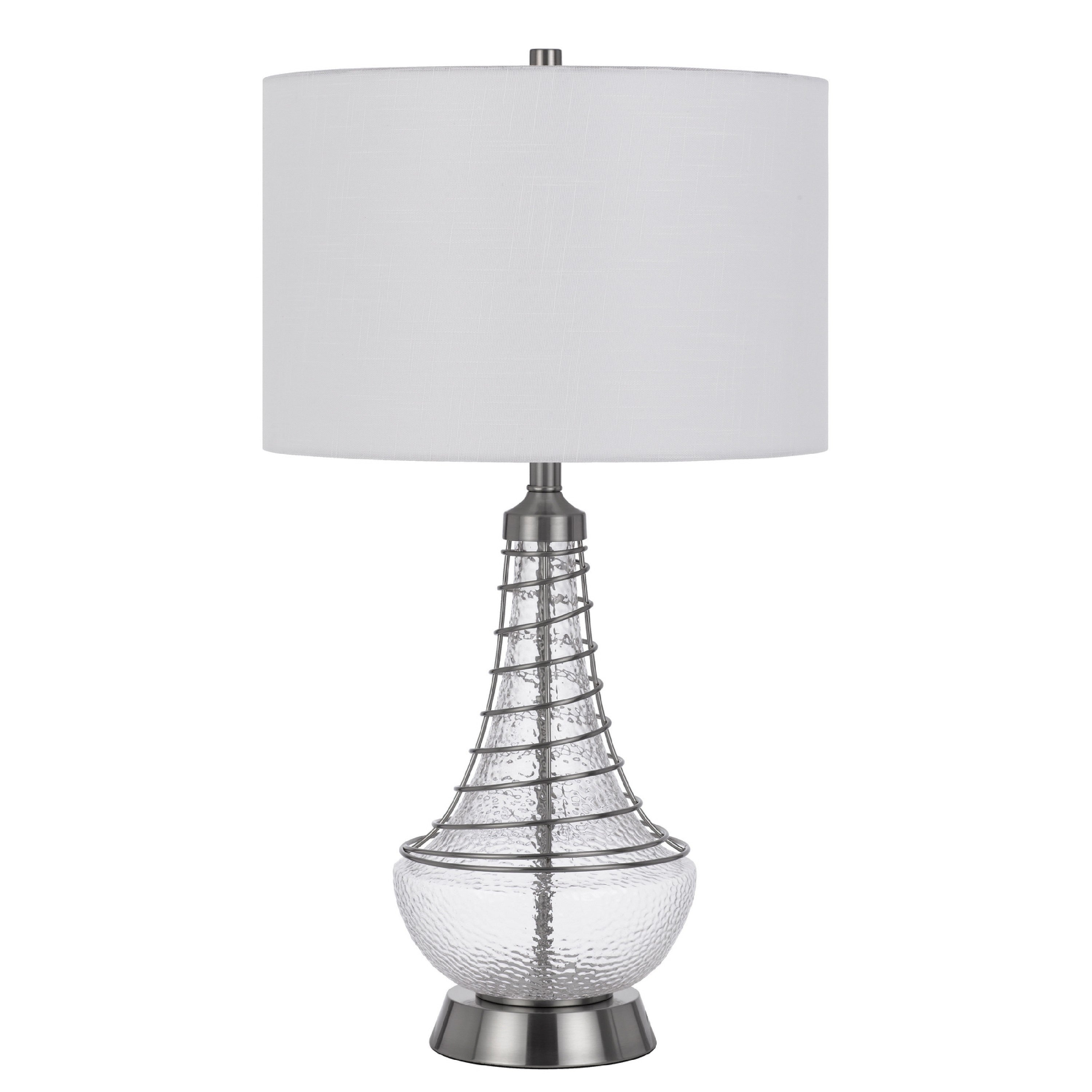 Table Lamp Tapered Corkscrew Glass Body With Wire Accent Brushed Steel