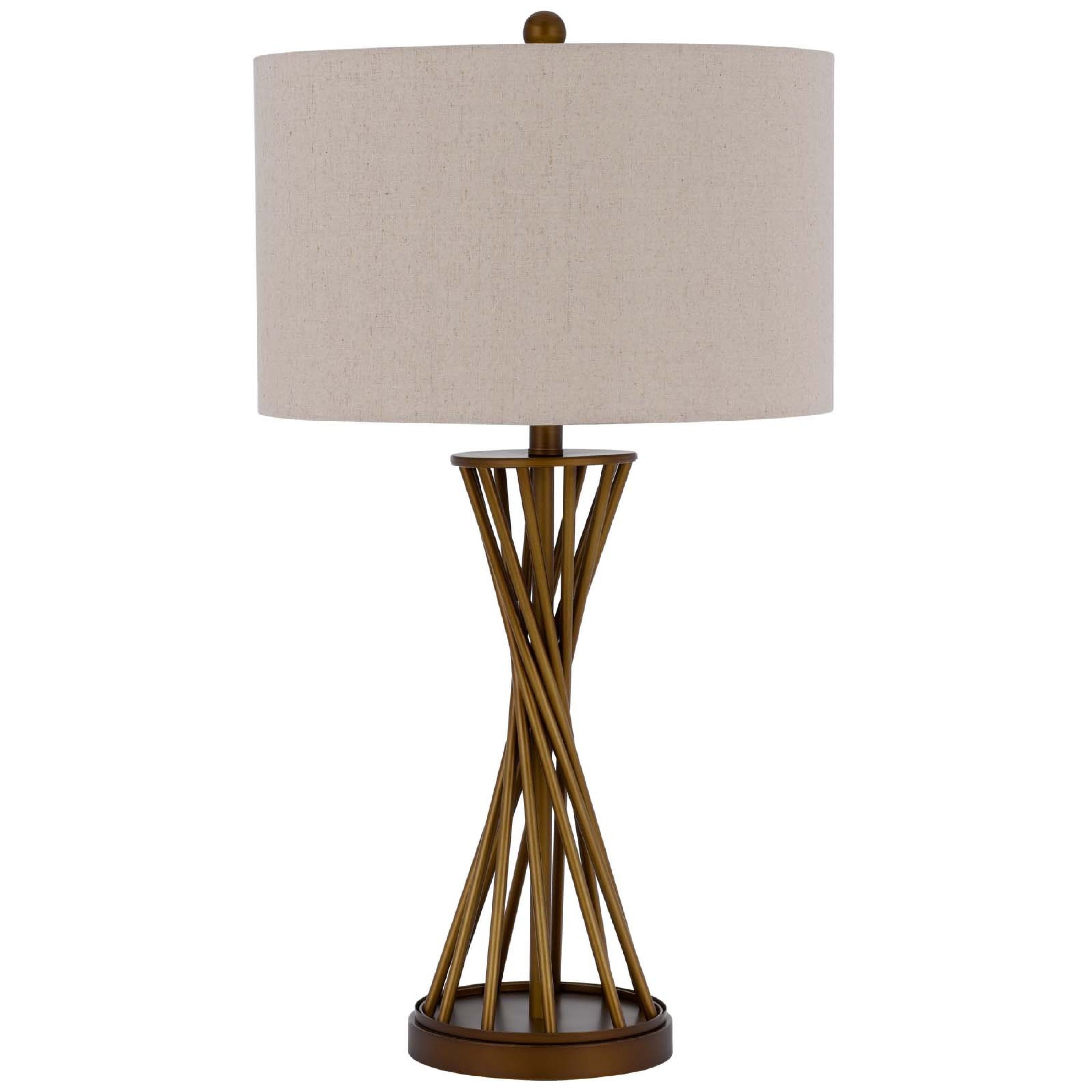 Table Lamp Twisted Hourglass Gold Base Light Brown Shade 31 Inch
