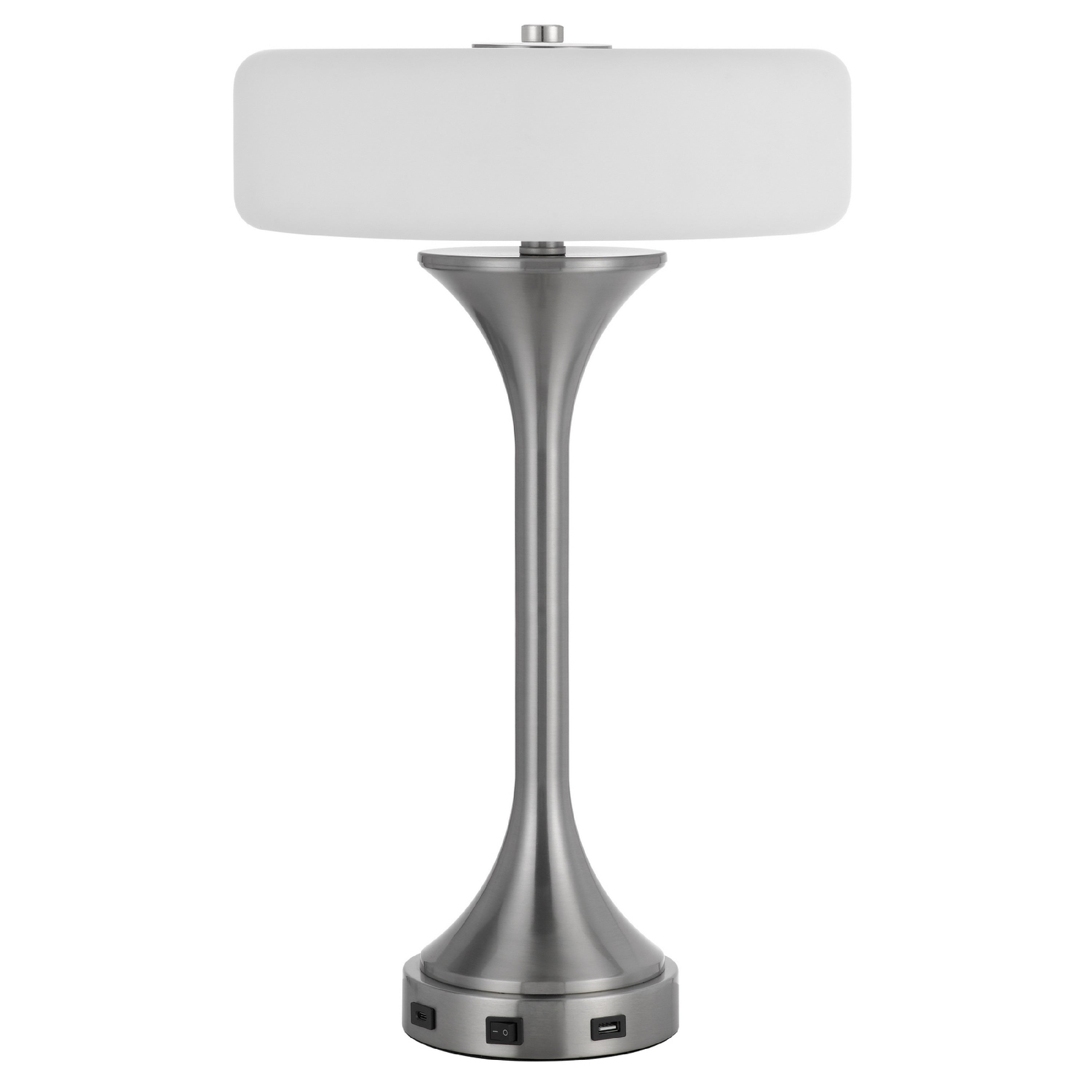 Table Lamp Usb Ports Frosted White Glass Shade 22 Inch Brushed Steel