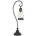 Table Lamp Vintage Lantern Style Bubble Glass Shade Black Metal 32 Inch