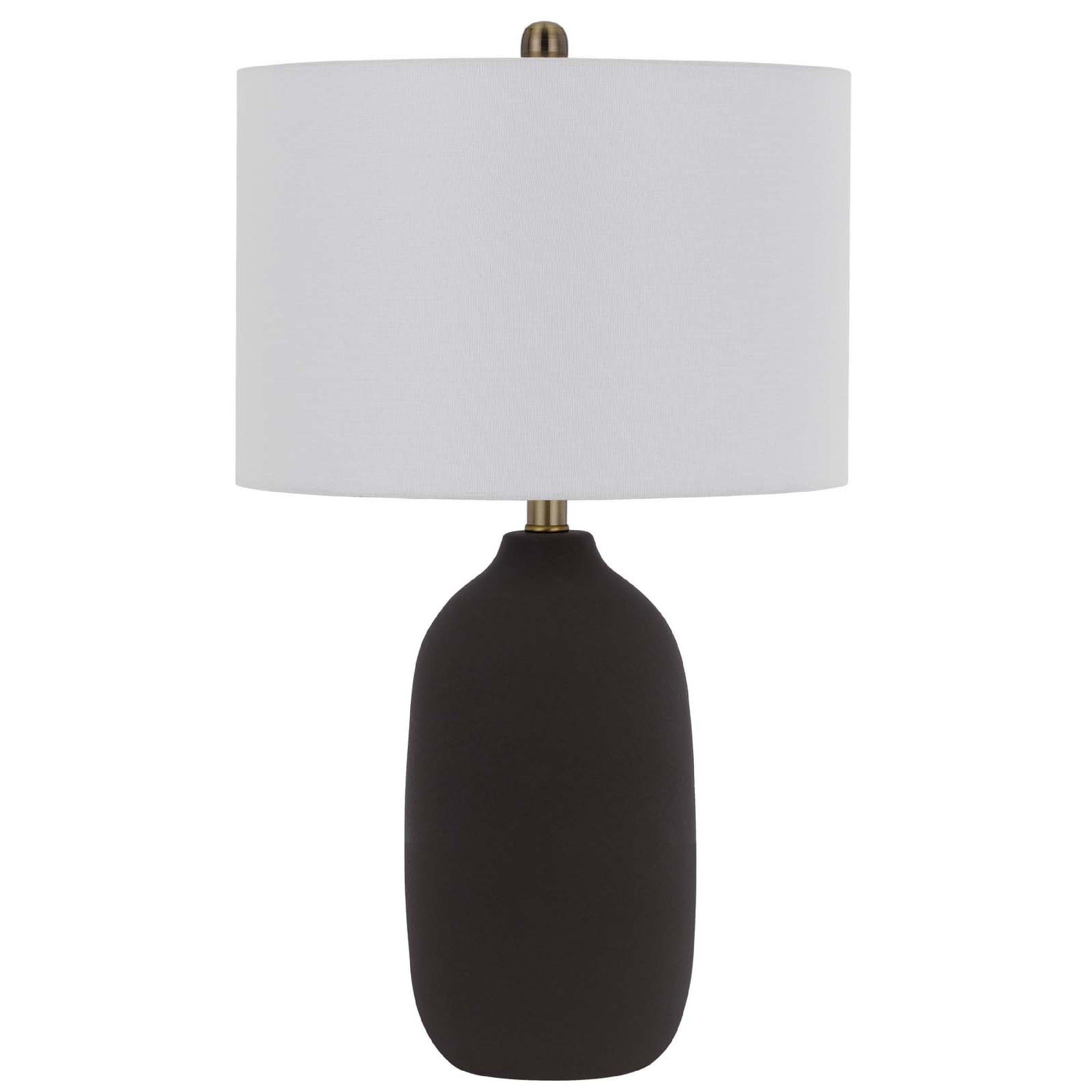 Table Lamp White Drum Shade 26 Inch Hotel Quality Black Ceramic Base