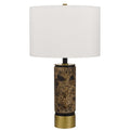 Table Lamp White Drum Shade Brass Base Swirled Black Marble 22 Inch