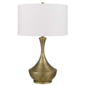 Table Lamp White Linen Shade Hammered Antique Brass Retro Hourglass Shape