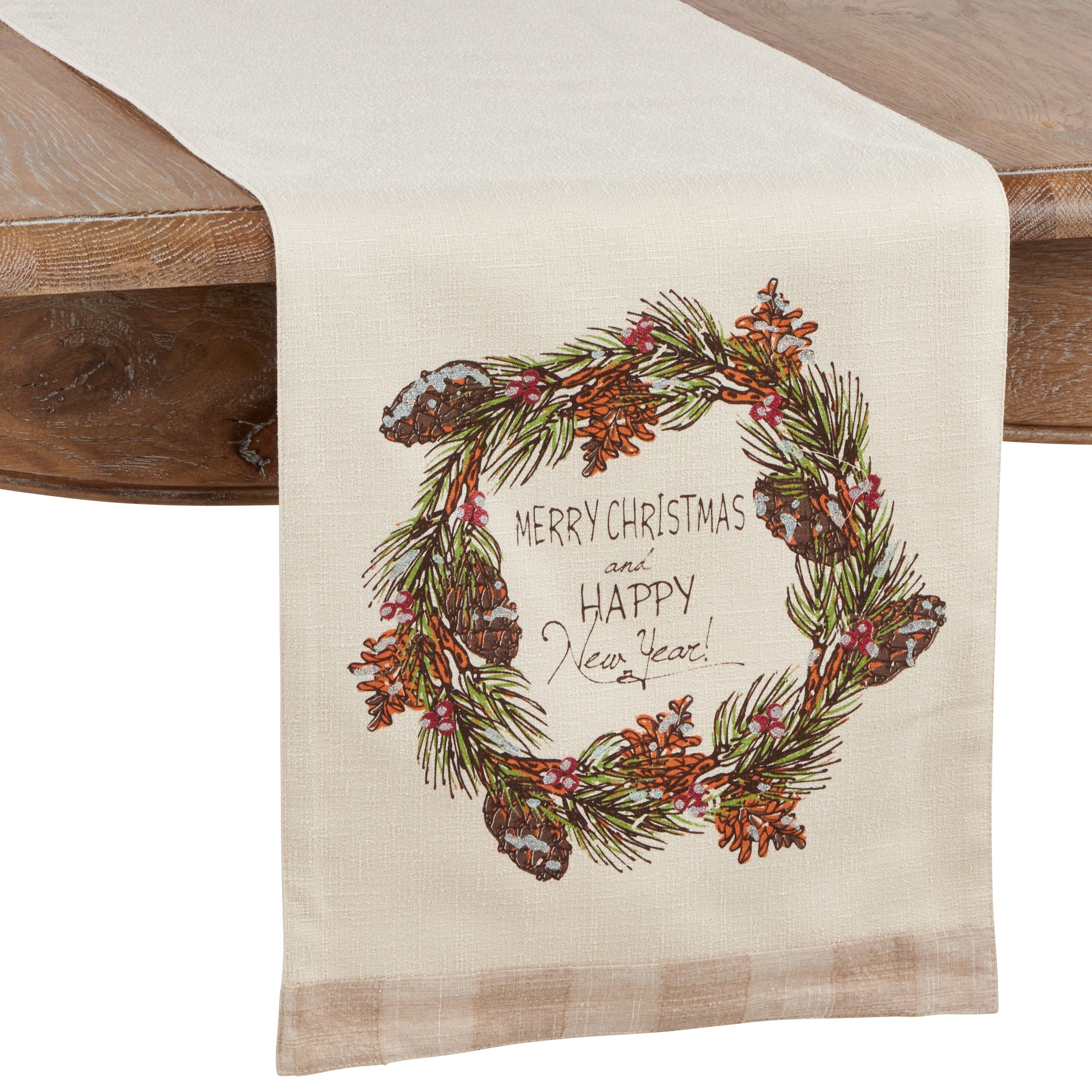 Table Runner With Merry Christmas And Happy New Year Design