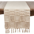 Saro Lifestyle Ivory Cotton Tassel Moroccan Design Table Runner