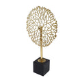 Tabletop Decor Abstract Coral Statuary Black Marble Gold Metal 16 Inch