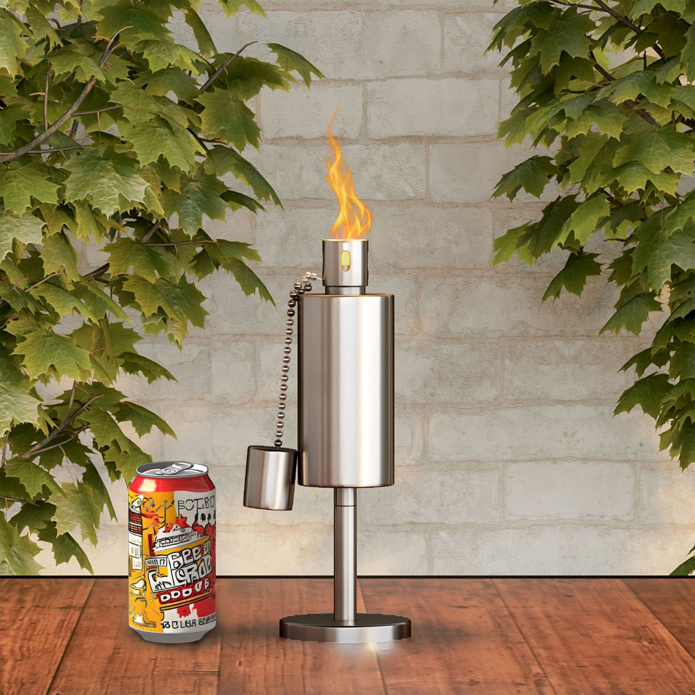 Tabletop Torch Lamp 10.5 Stainless Steel Outdoor Fuel Canister Flame Light For Citronella Pure Garden