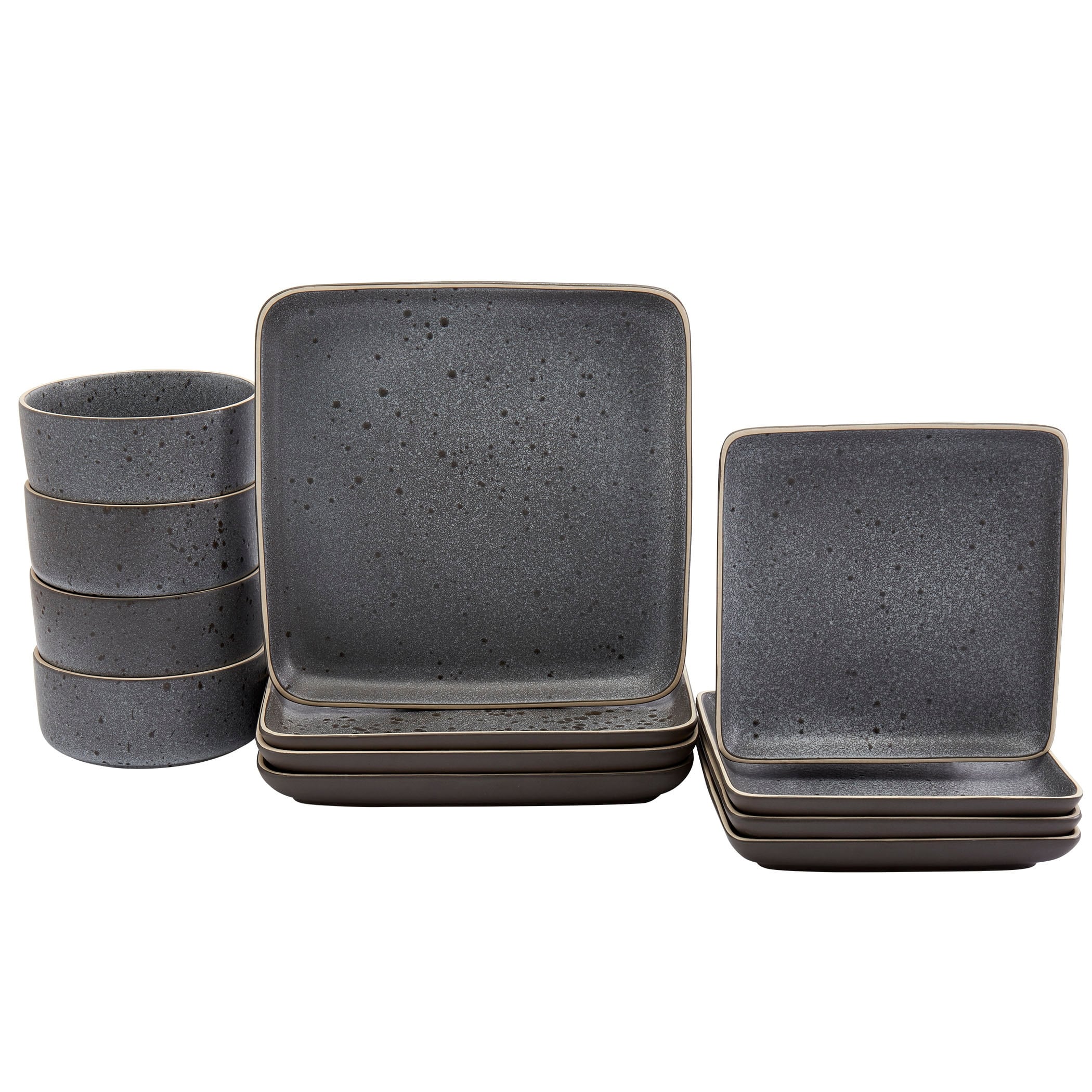 Tabletops Gallery 12Pc Madison Grey Square Dinnerware Set