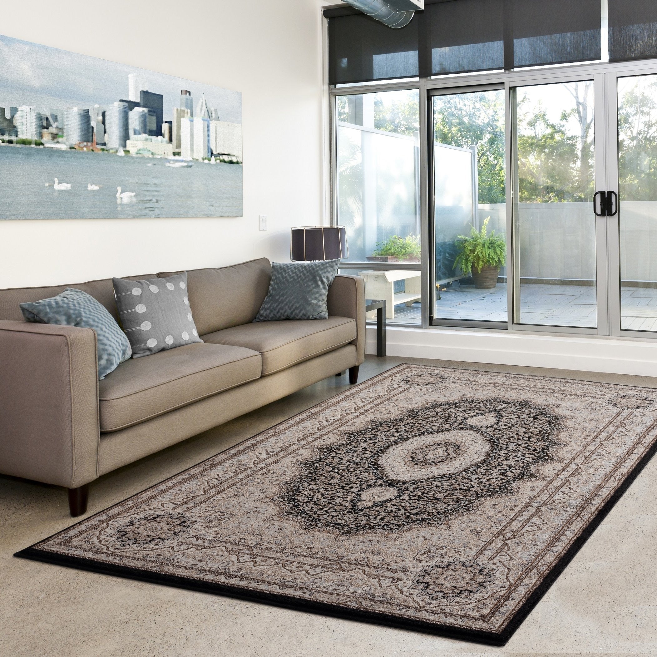 Tabriz Collection Black Brown Area Rug