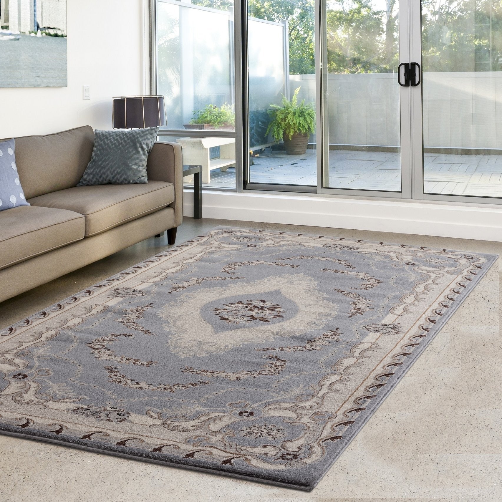 Tabriz Collection Grey Beige Area Rug