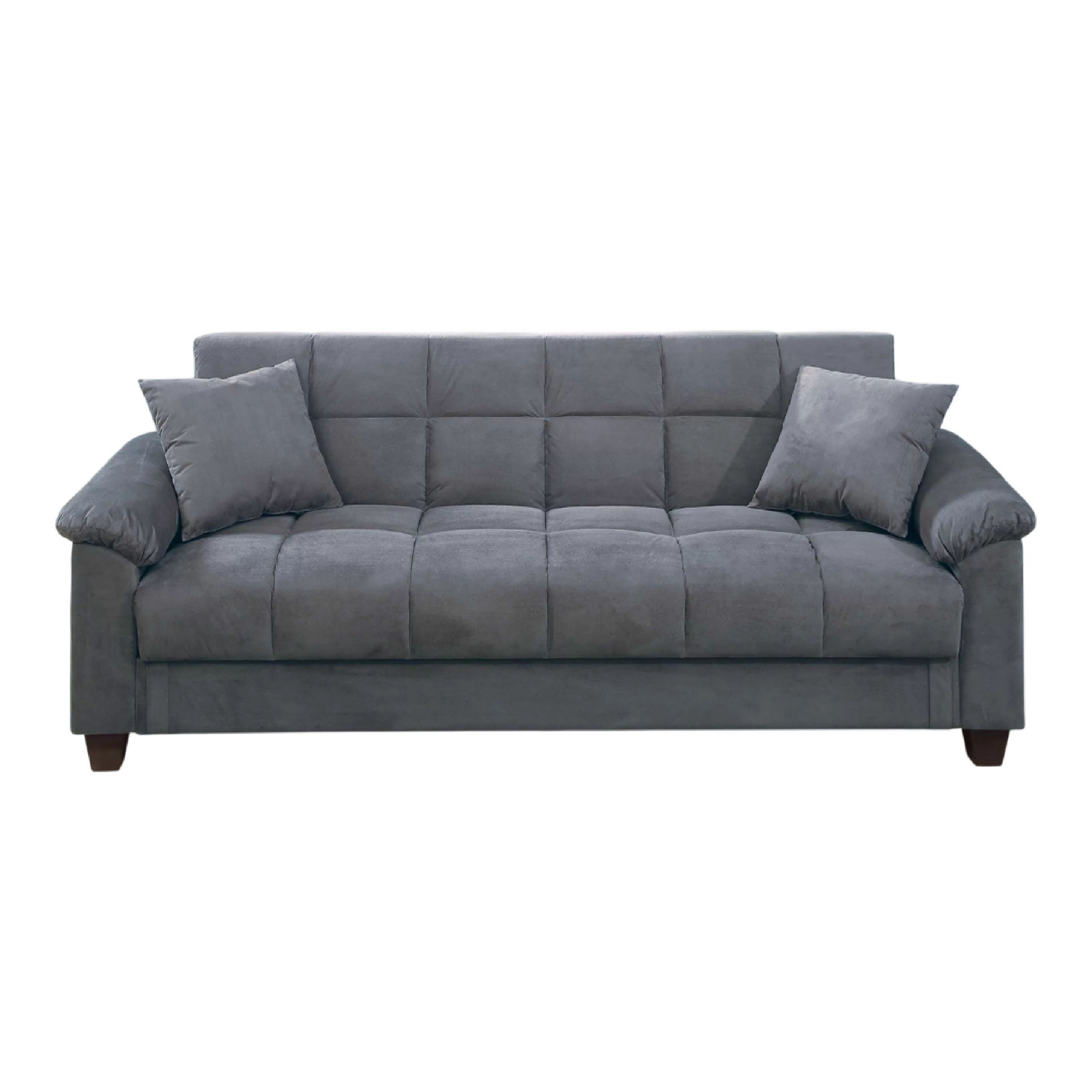 Tahira Convertible Sofa With Tapered Legs Gray Box Tufted Microfiber