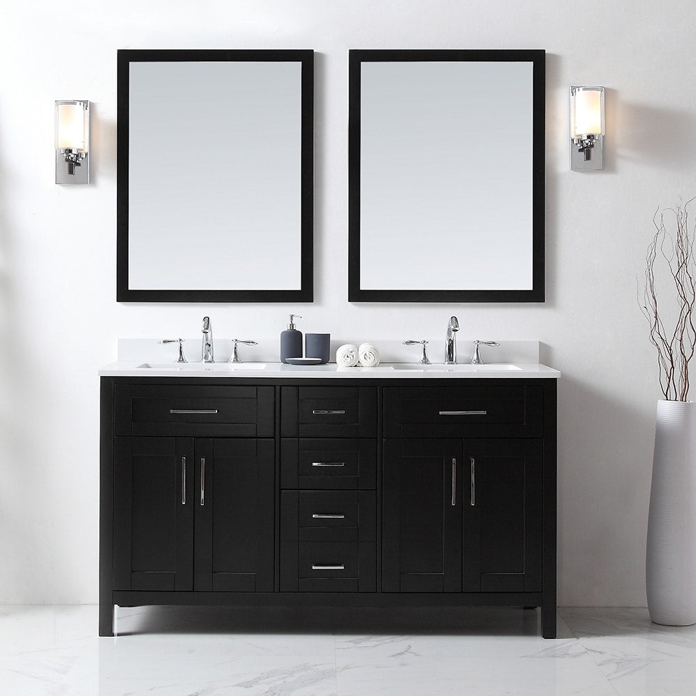 Tahoe 60In Vanity In Espresso With White Quartz Top And Mirror