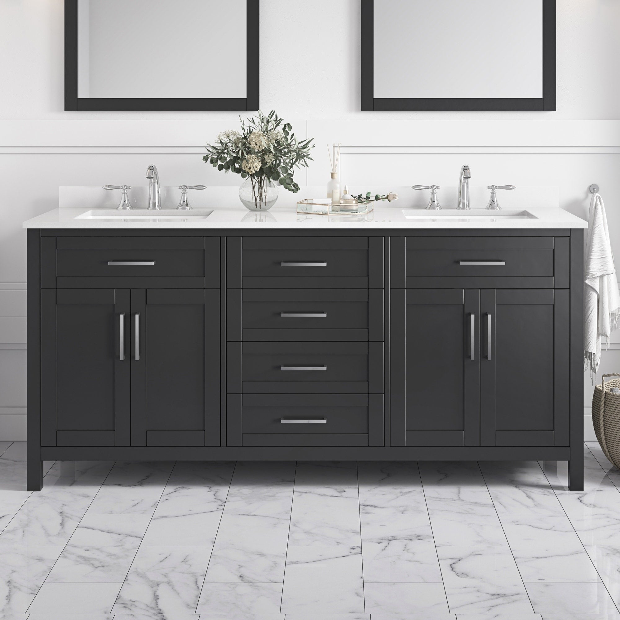 Tahoe 72 In. Vanity In Espresso With White Quartz Top And Mirror