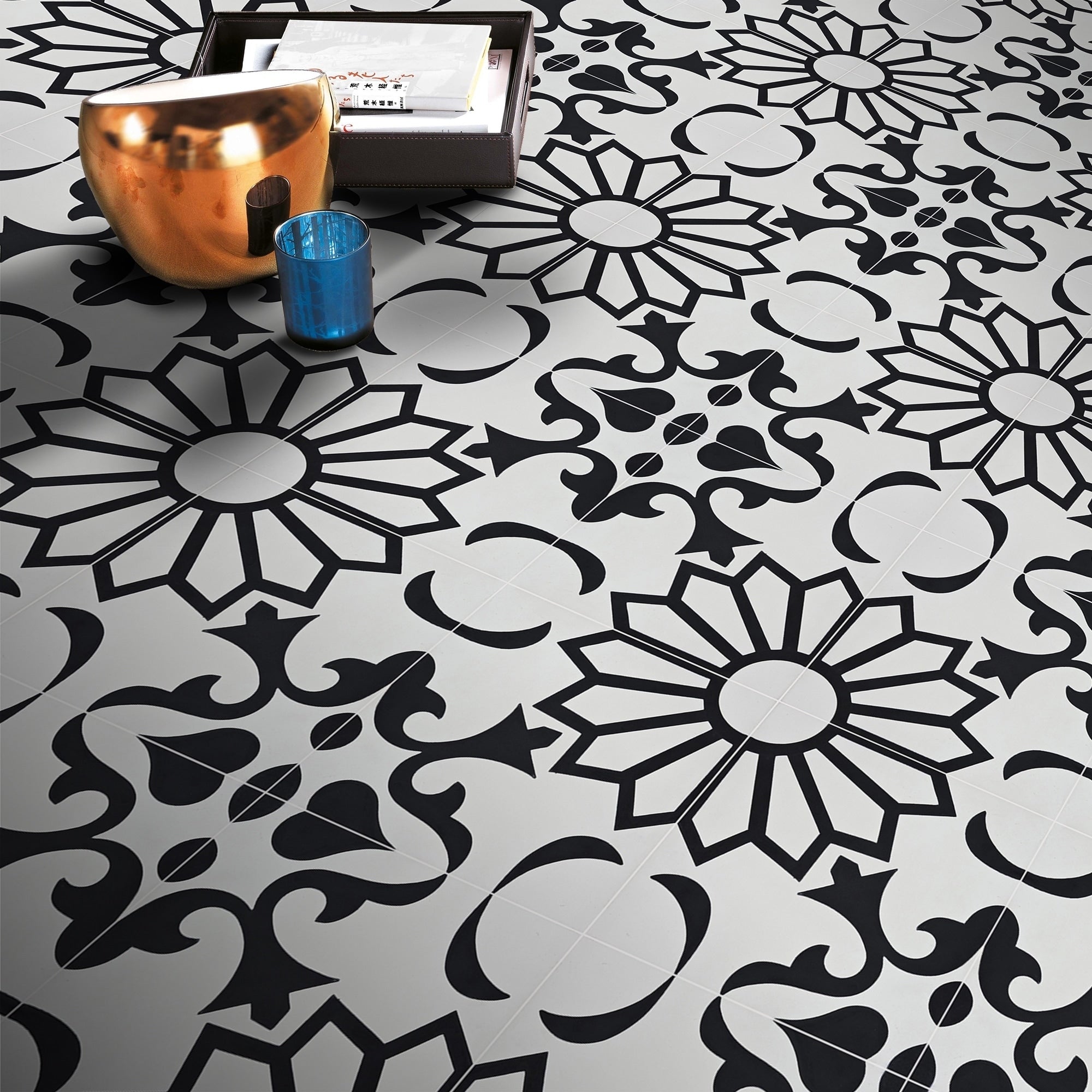 Taj In White And Black Handmade 8X8 In Moroccan Tile Pack Of 12