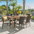 Talbot Outdoor 7 Piece Wood Rectangle Dining Set With Cushions By Christopher Knight Home