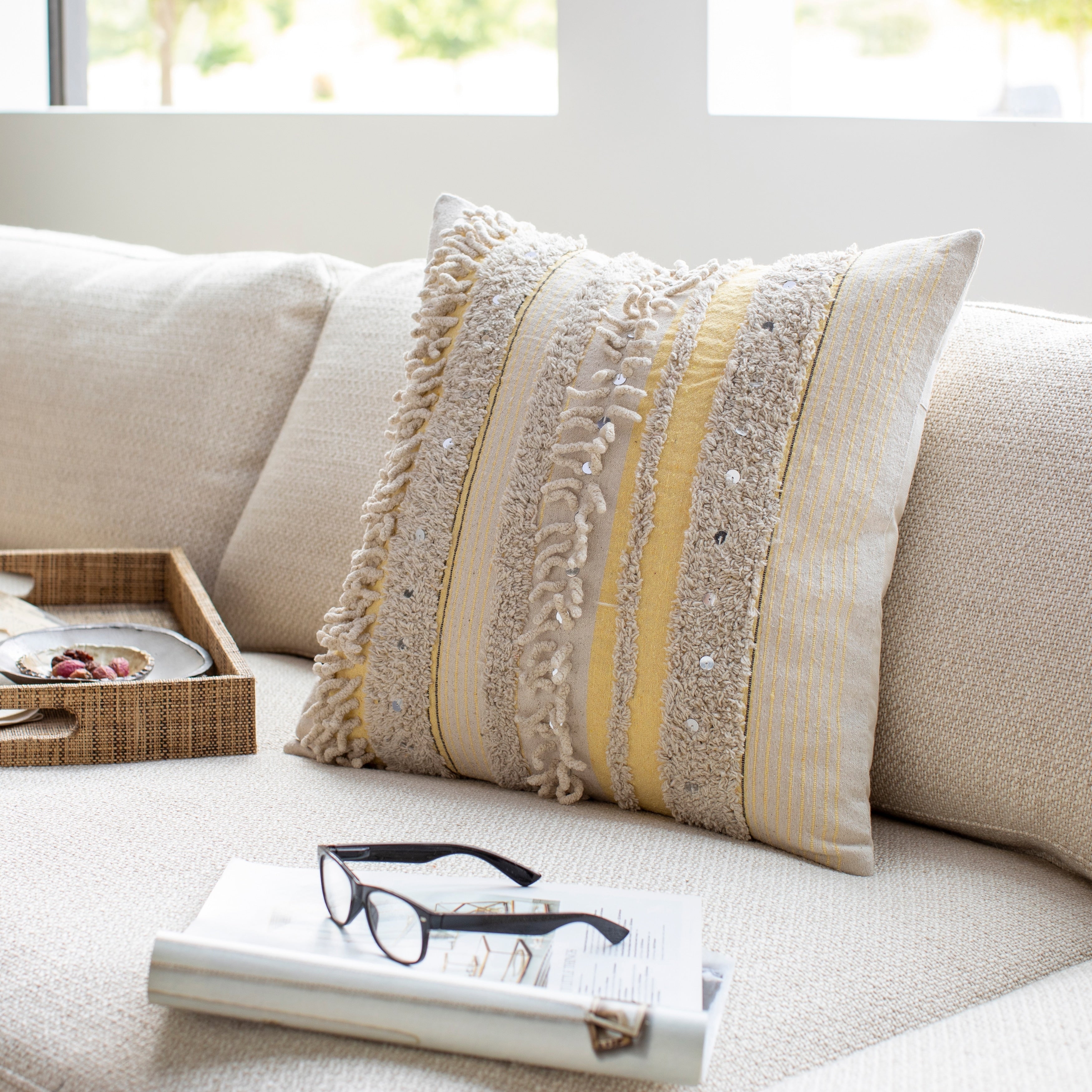 Talco Shaggy Boho Stripe 18 Inch Throw Pillow
