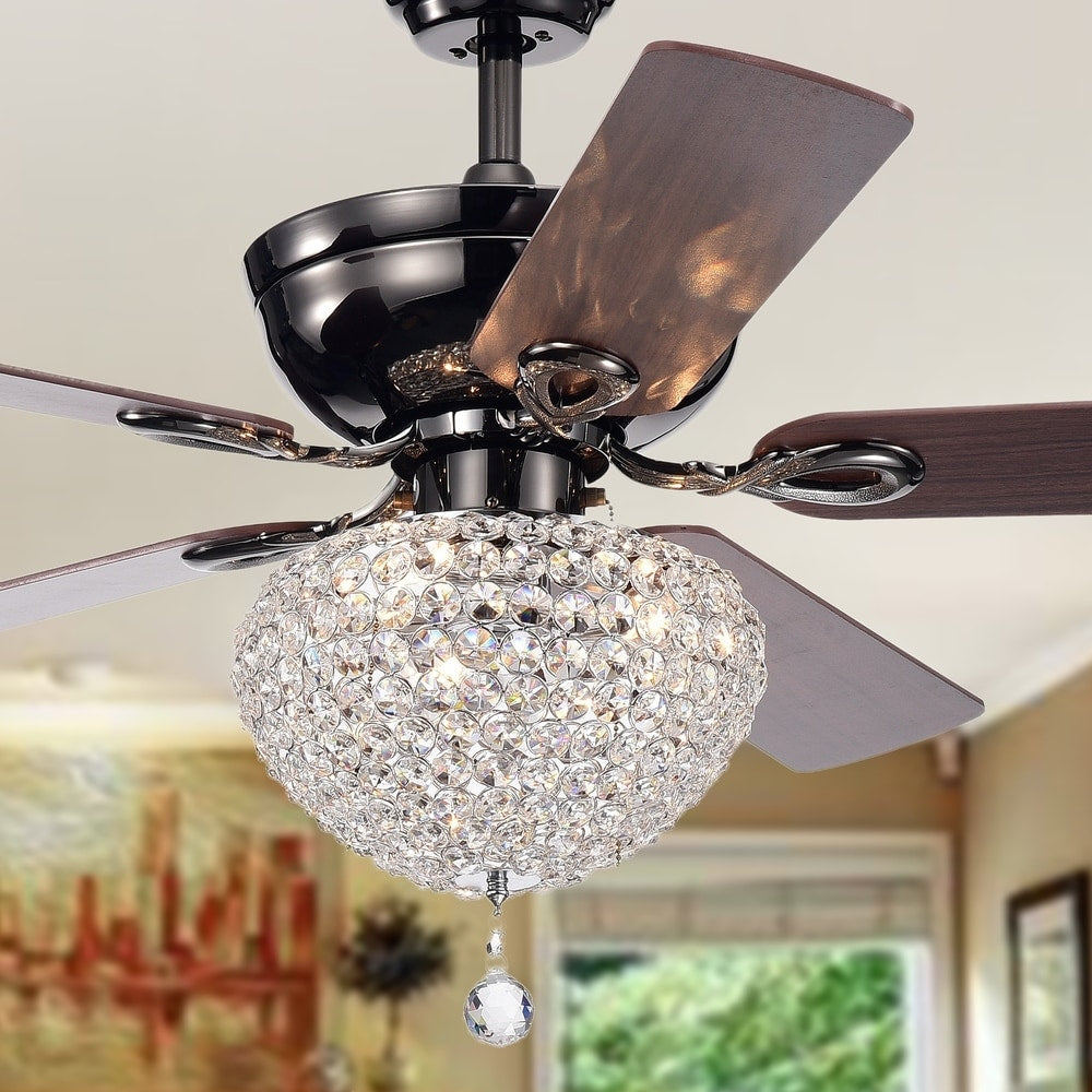 Taliko 3 Light Crystal Basket 5 Blade Wood With Black Metal Housing 52 Inch Ceiling Fan Optional Remote