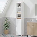 Tall Bathroom Storage Cabinet With Reversible Door Freestanding Linen Tower With Open Shelves And Enclosed Cabinet