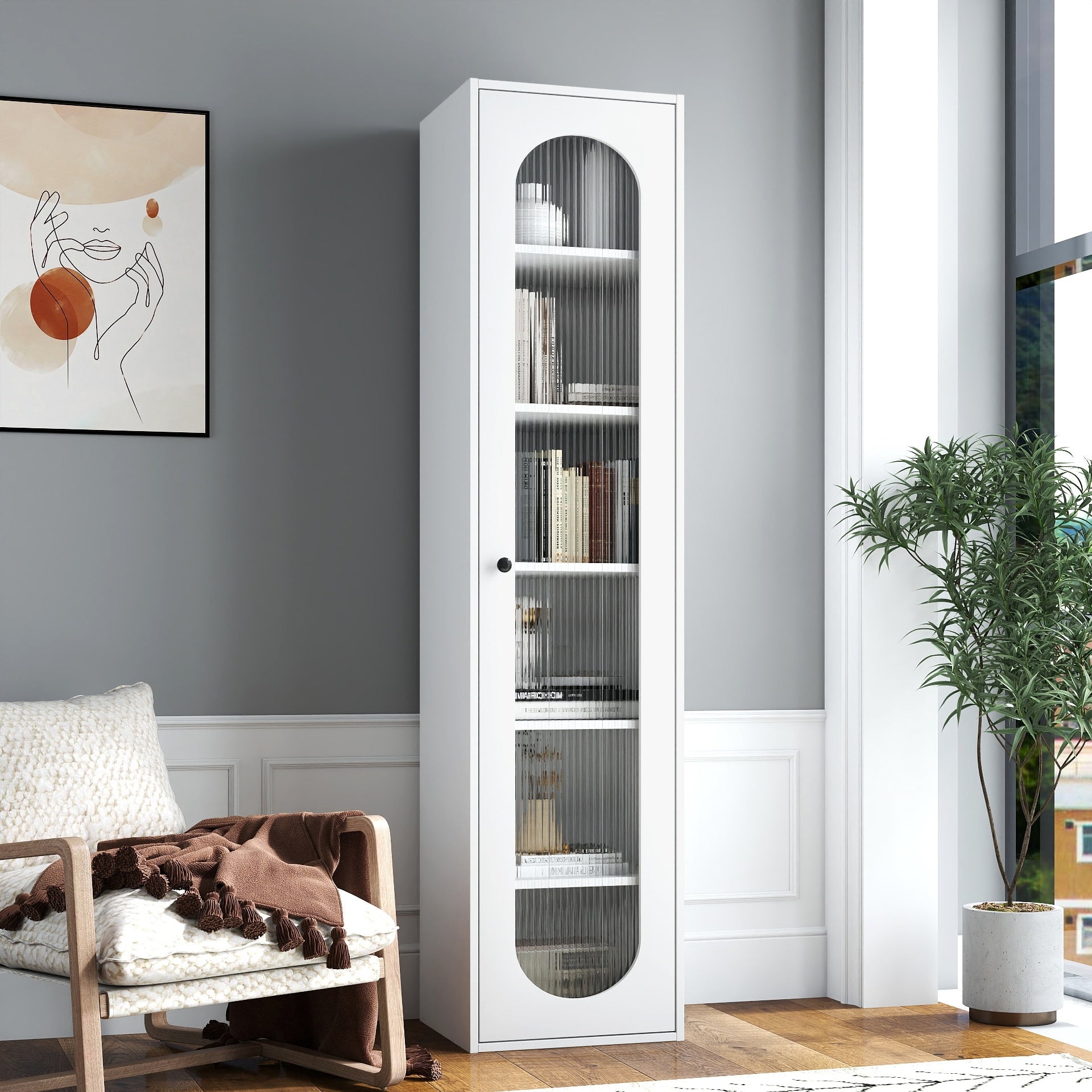Tall Display Cabinet Bookcase With 6 Storage Shelves Storage Cabinet Hallway Cabinet Accent Cabinet