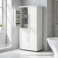 Tall Freestanding Bathroom Floor Cabinet Wide 4 Door Storage Unit With Adjustable Shelves White Mdf Multi Purpose Organizer
