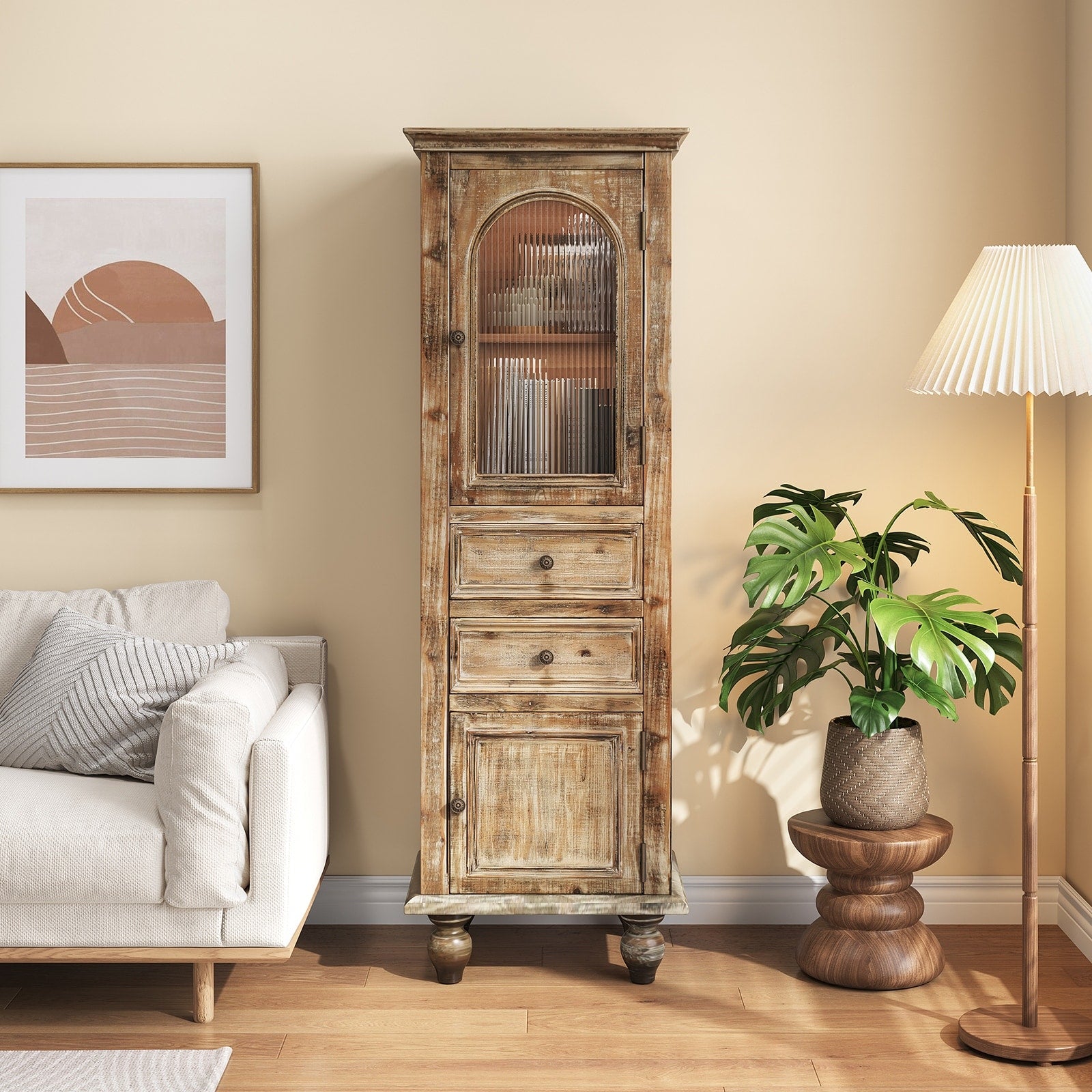 Tall Narrow Storage Cabinet Floor Cabinet With 2 Drawers Natural Side Cabinet Bookcase Display Cabinet With Doors