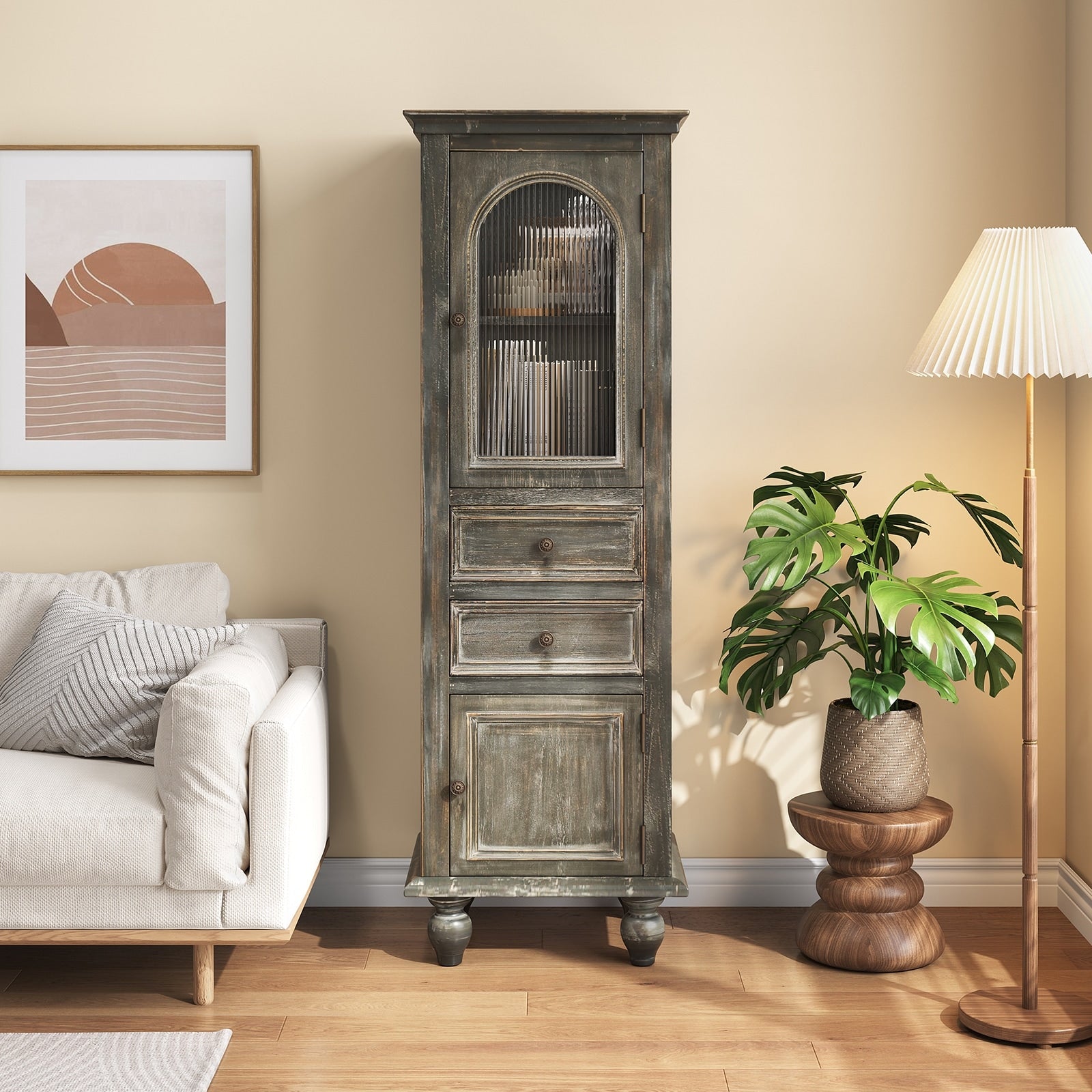 Tall Narrow Storage Cabinet Floor Cabinet With 2 Drawers Side Cabinet Black Gray Bookcase Display Cabinet With Doors