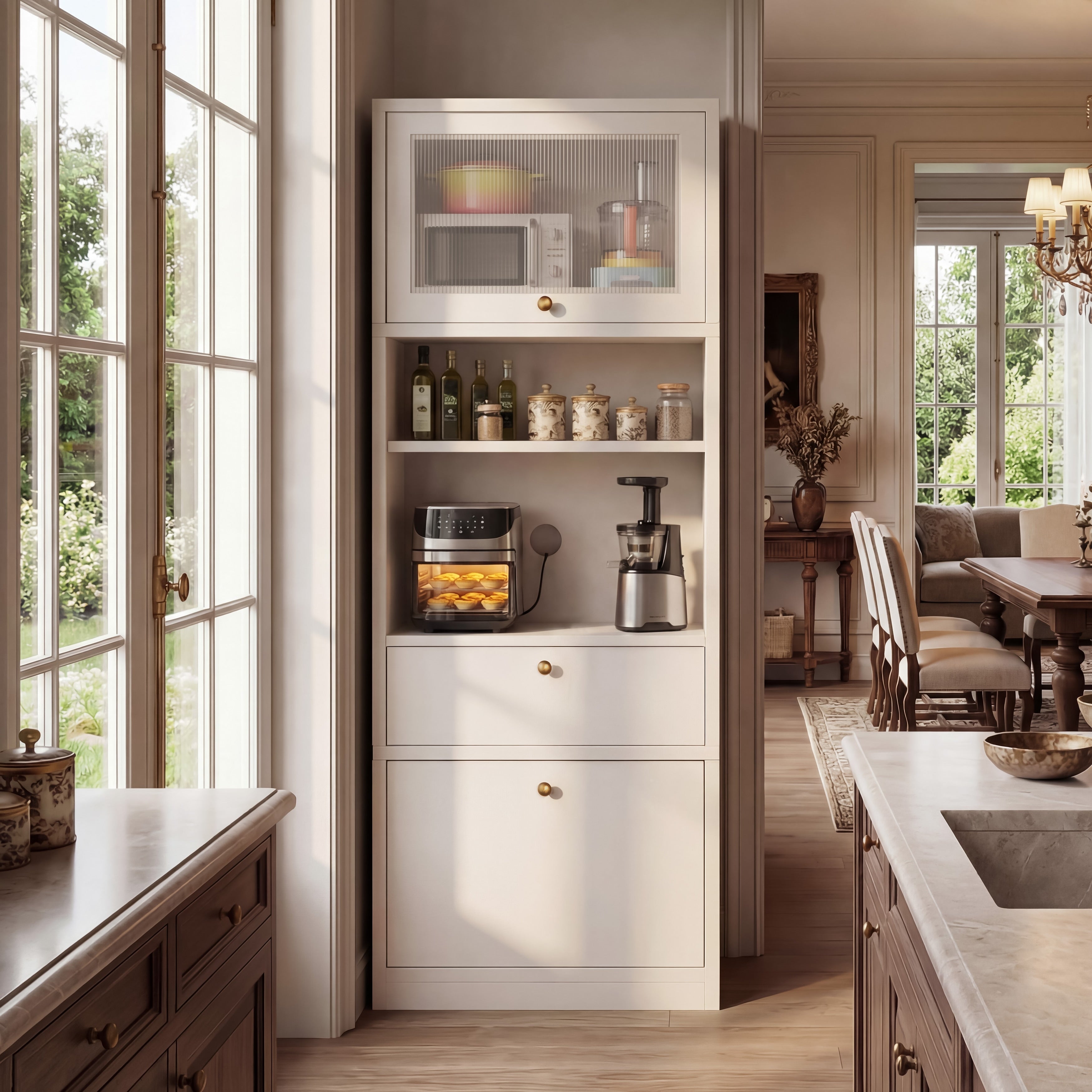 Tall Pantry Cabinet 71 Inch Storage Cabinet With Doors And Shelves Adjustable Shelves Drawer Anti Tip Kit E1 Grade Wood