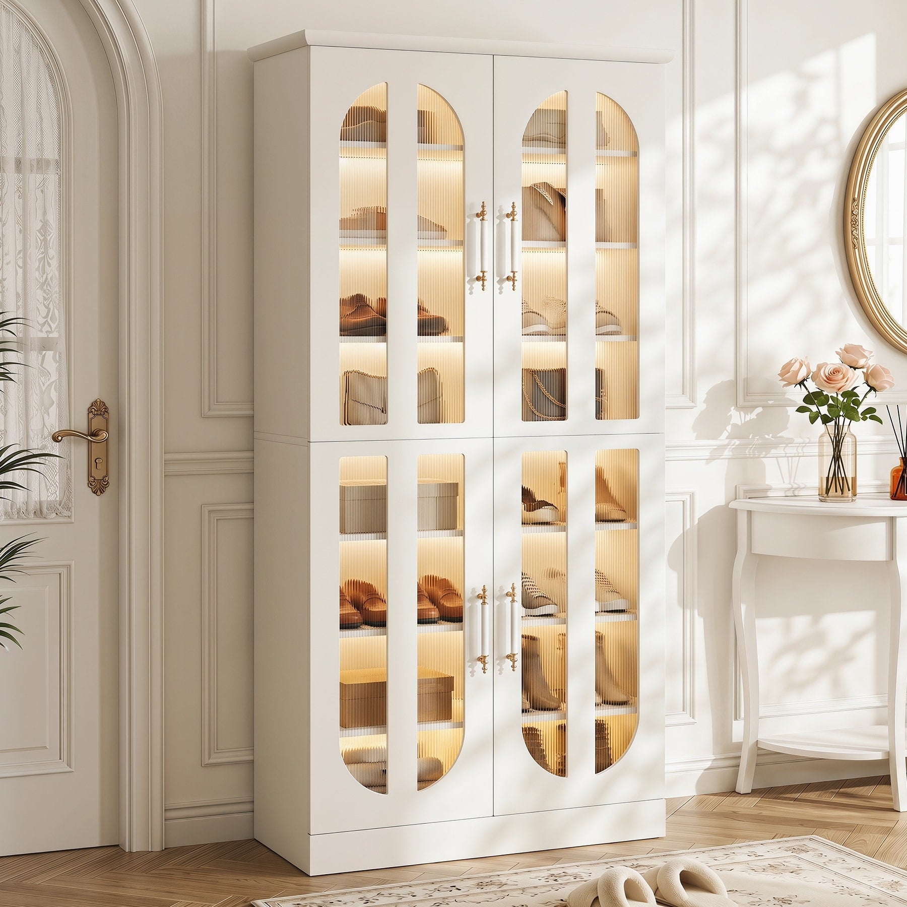 Tall Shoe Cabinet With Acrylic Doors White Entryway Storage Organizer With Led Lights By 1Easylife