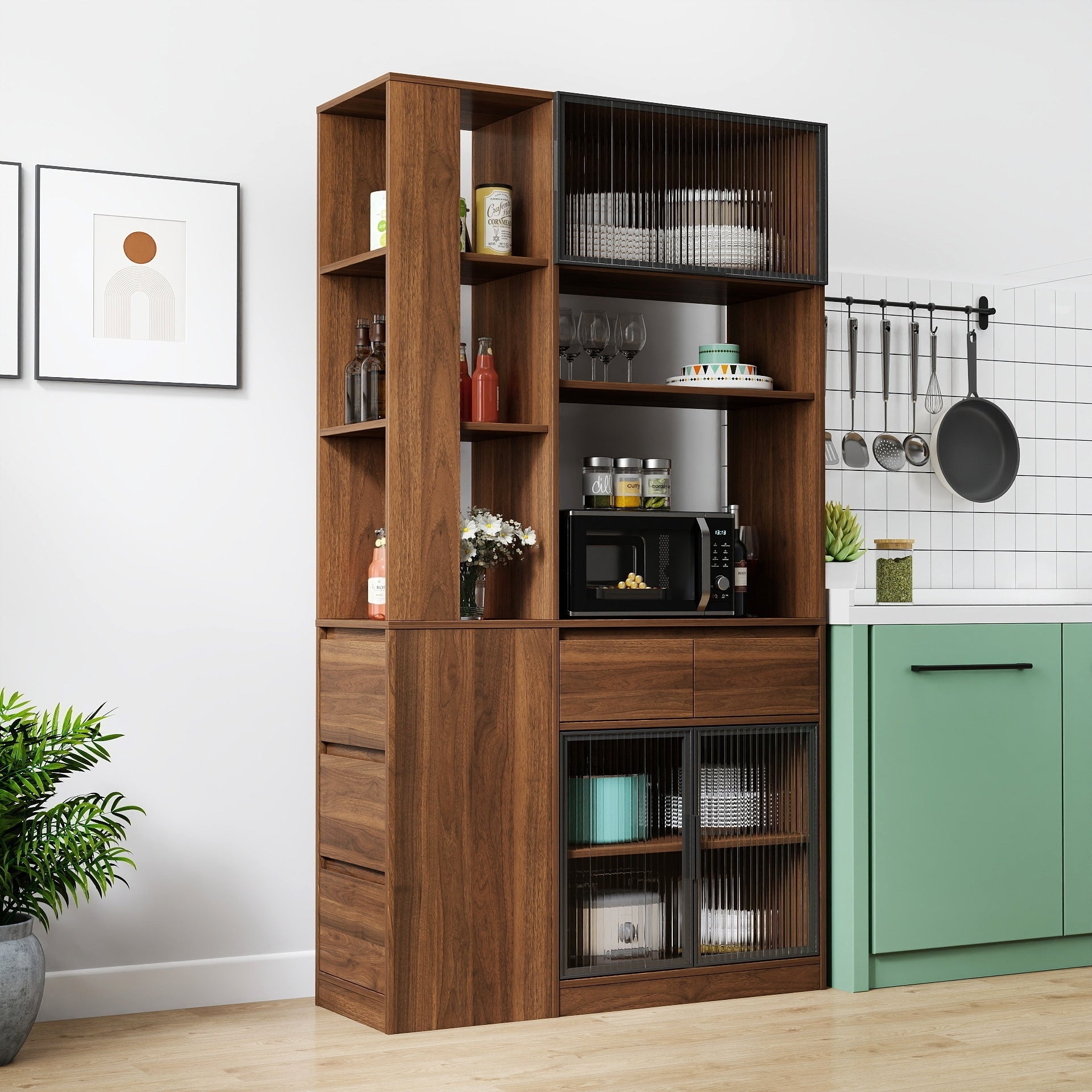 Tall Storage Cabinet Rustic Hallway Cabinet With Drawers Walnut Entryway Cabinet Cupboard Base Cabinet
