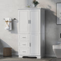 Tall And Wide Storage Cabinet With Doors For Bathroom Office Three Drawers White