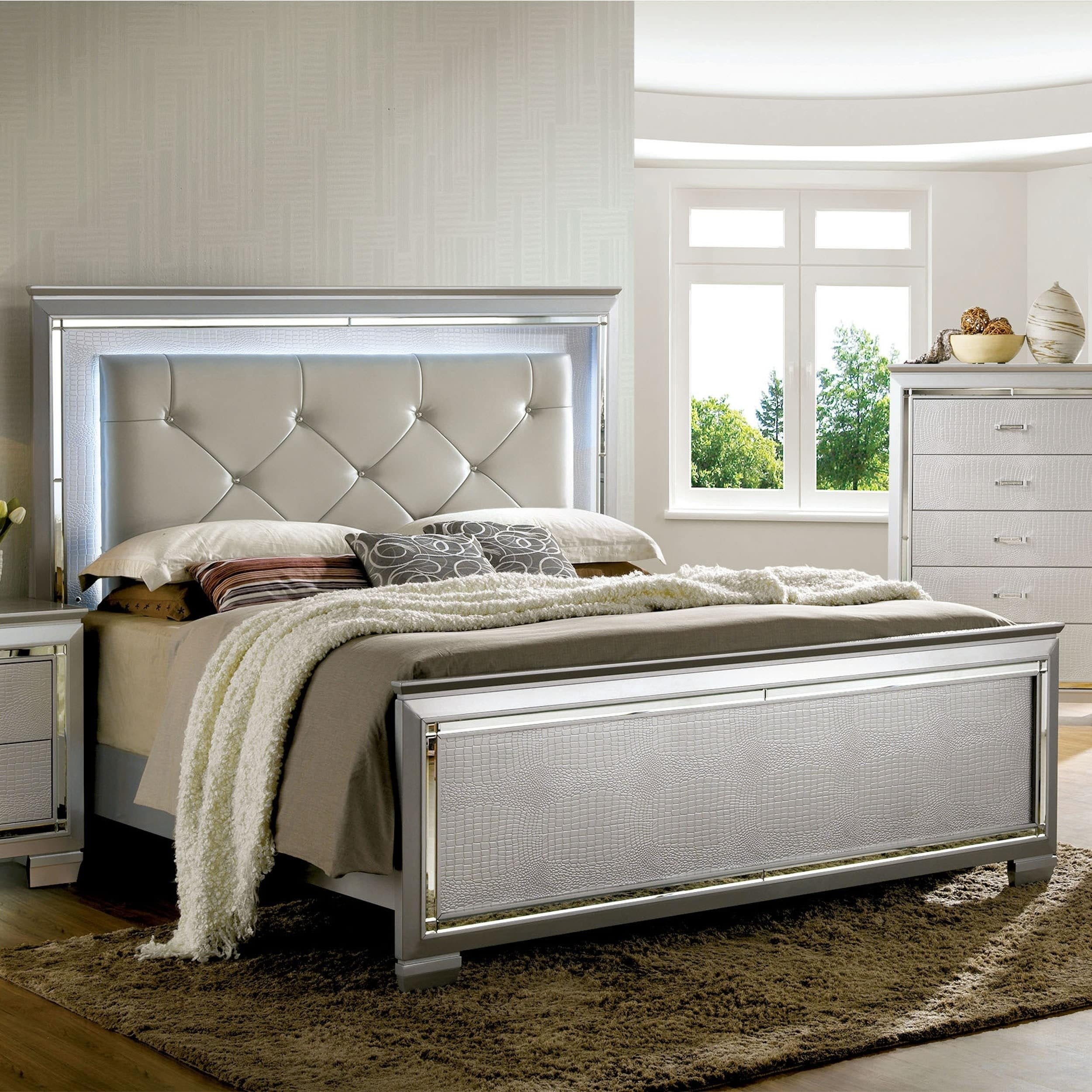 Tallone Contemporary Silvertone Panel Bed With Led Headboard By Foa