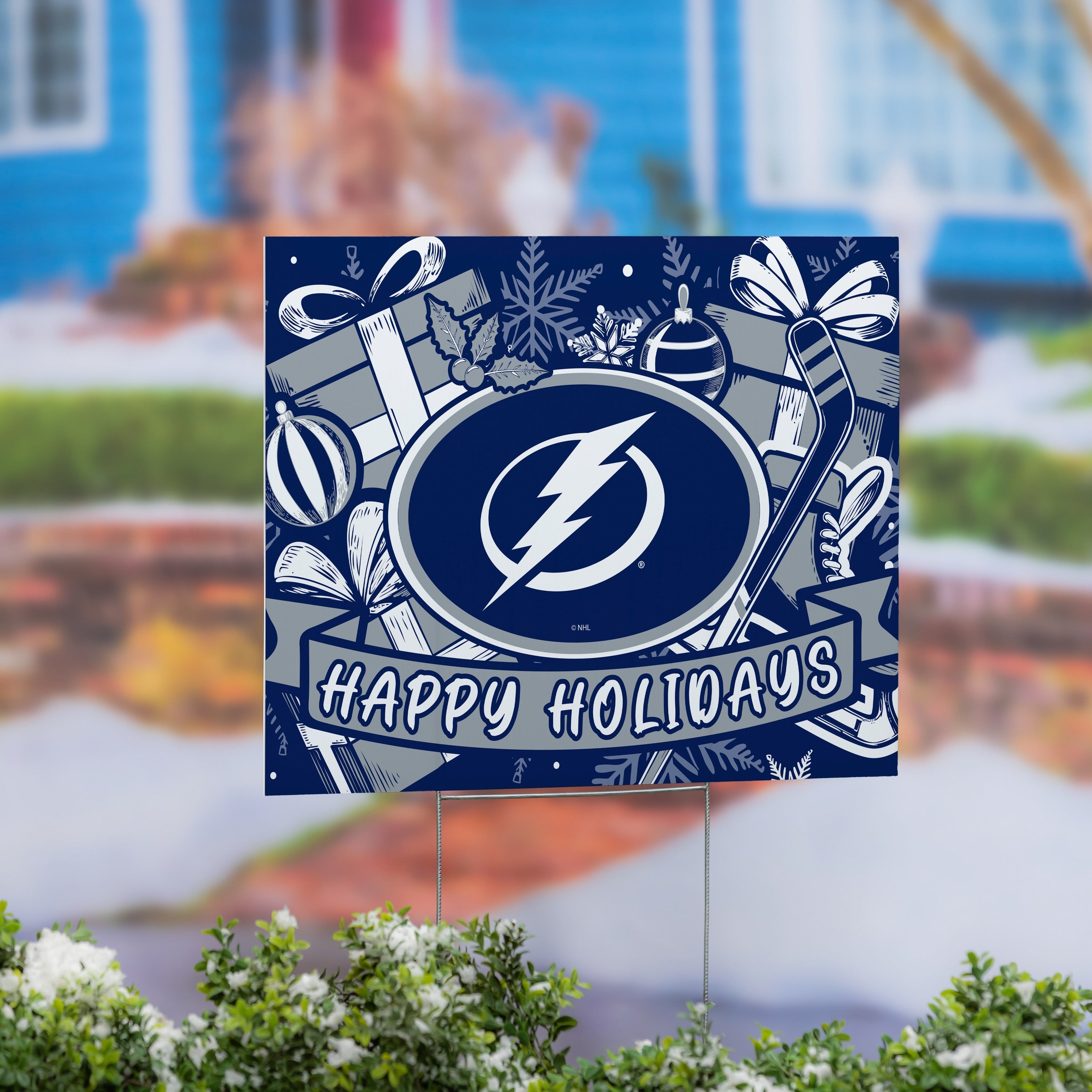 Tampa Bay Lightning Yard Sign Happy Holidays 24 X 18