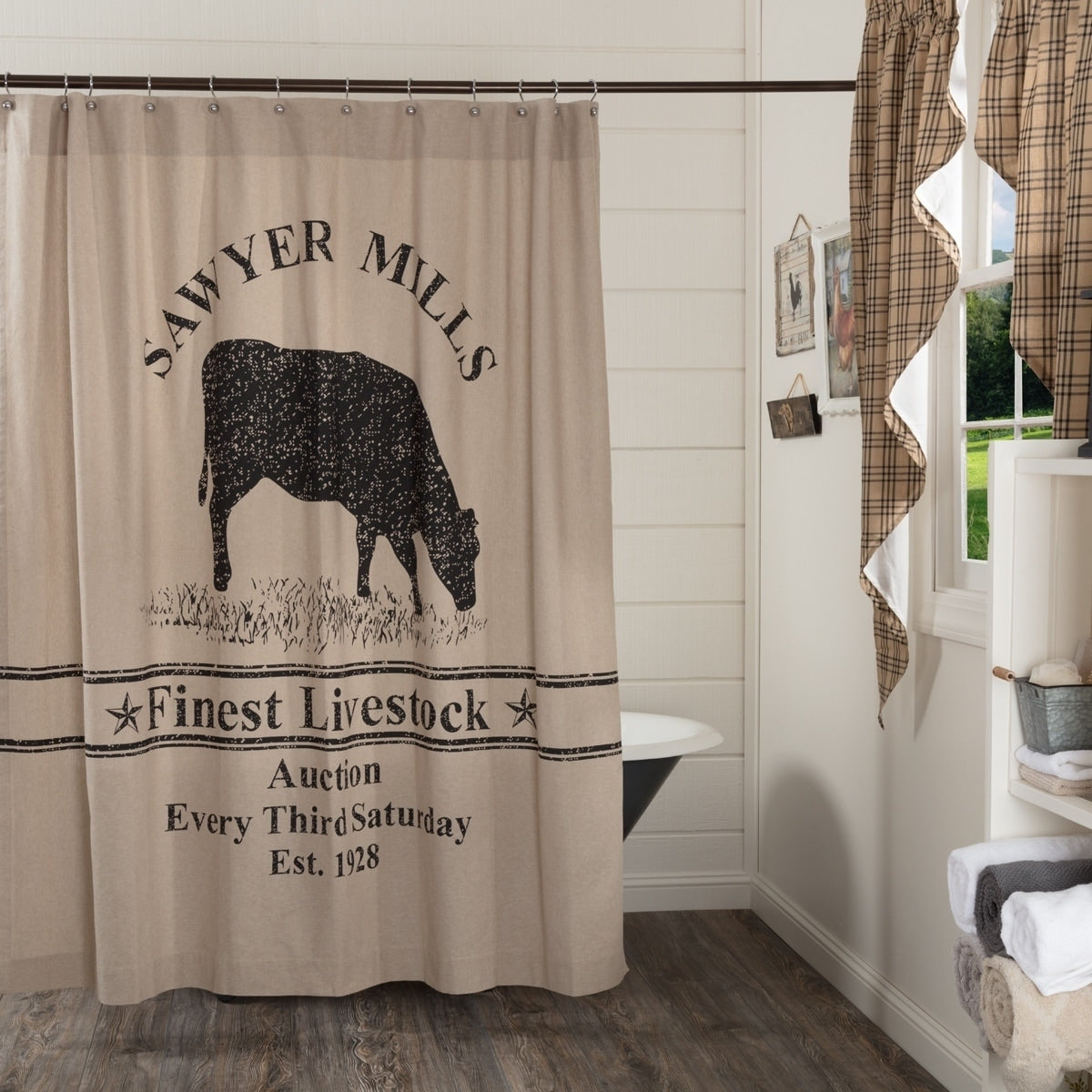 Vhc Sawyer Mill Farmhouse Country Bath Cow Stenciled Shower Curtain