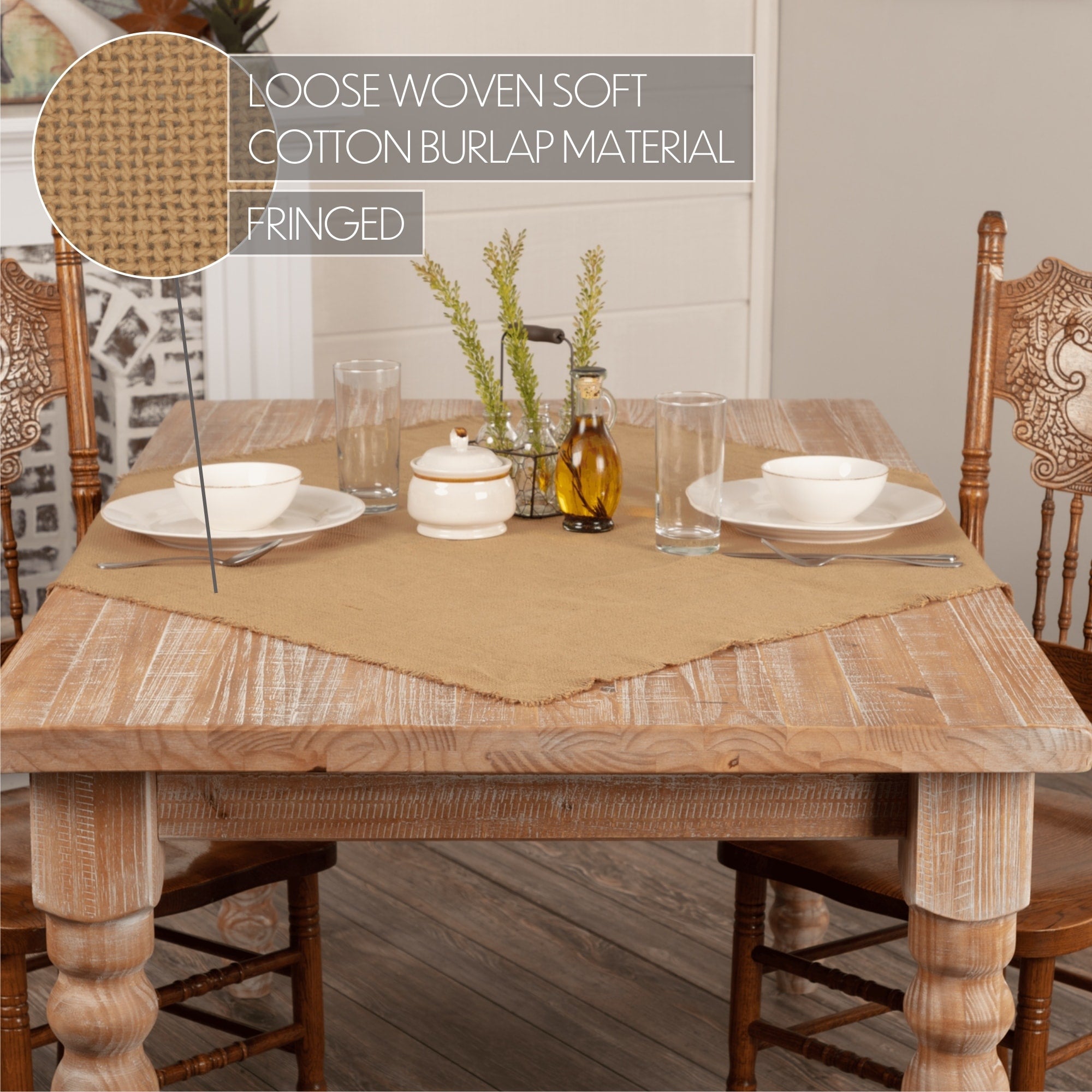 Burlap Fringed Table Topper