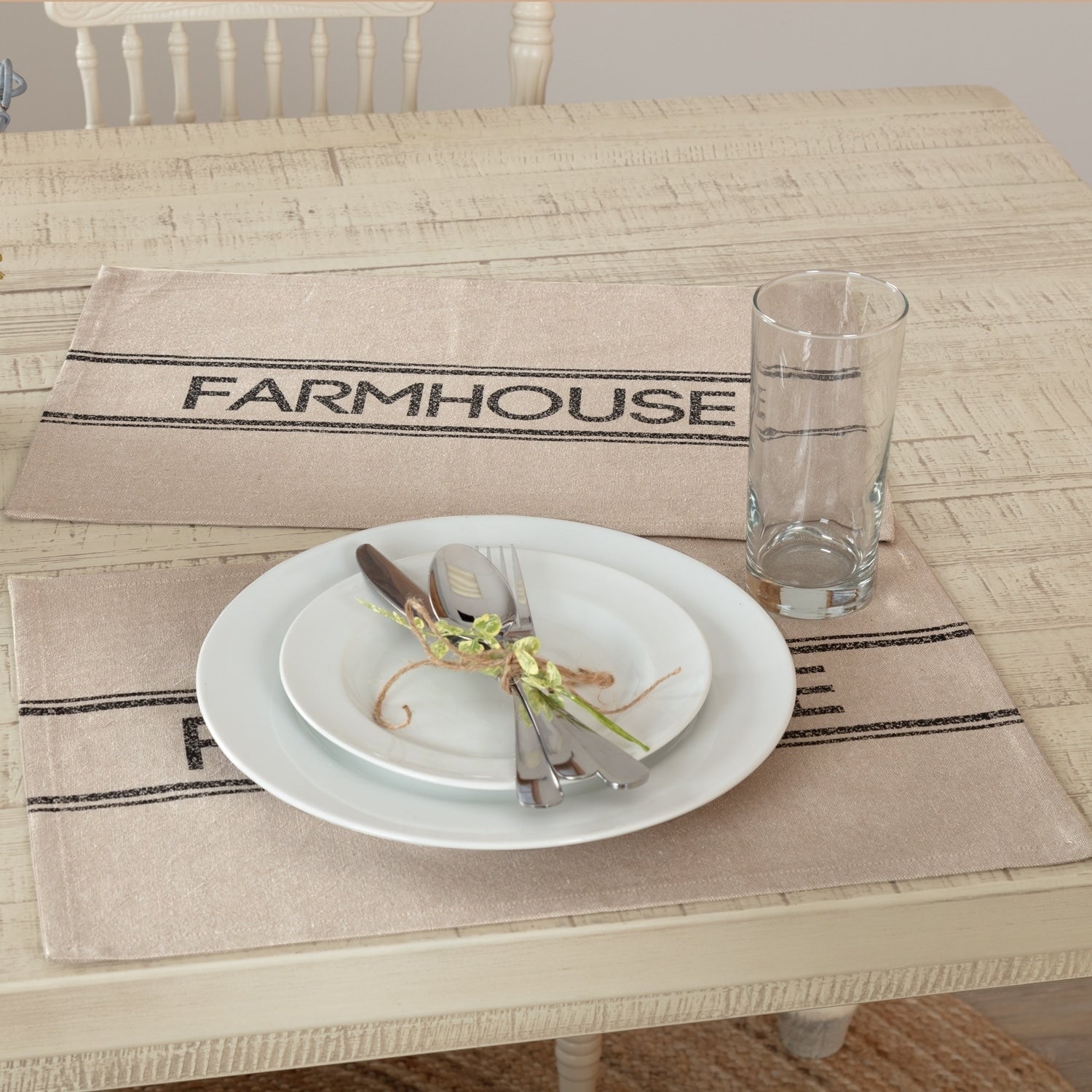 Tan Farmhouse Tabletop Kitchen Miller Farm Placemat Set Of 6 Cotton Text Stenciled Chambray Rectangle