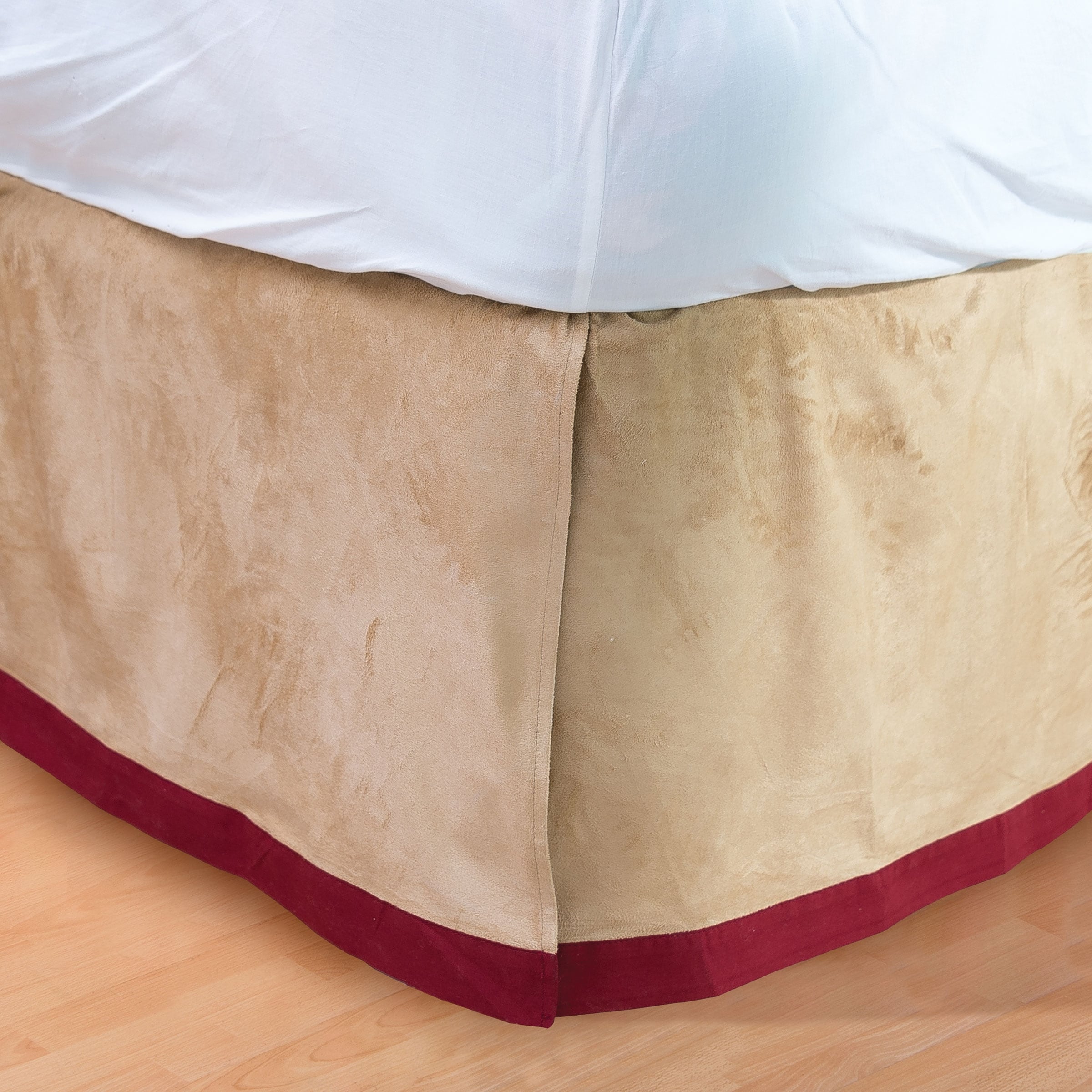 Tan Faux Suede And Red 14 Inch Drop Bed Skirt