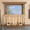 Vhc Dark Creme Tan Primitive Country Curtains Kettle Grove Crow And Star Appliqued Tier Pair