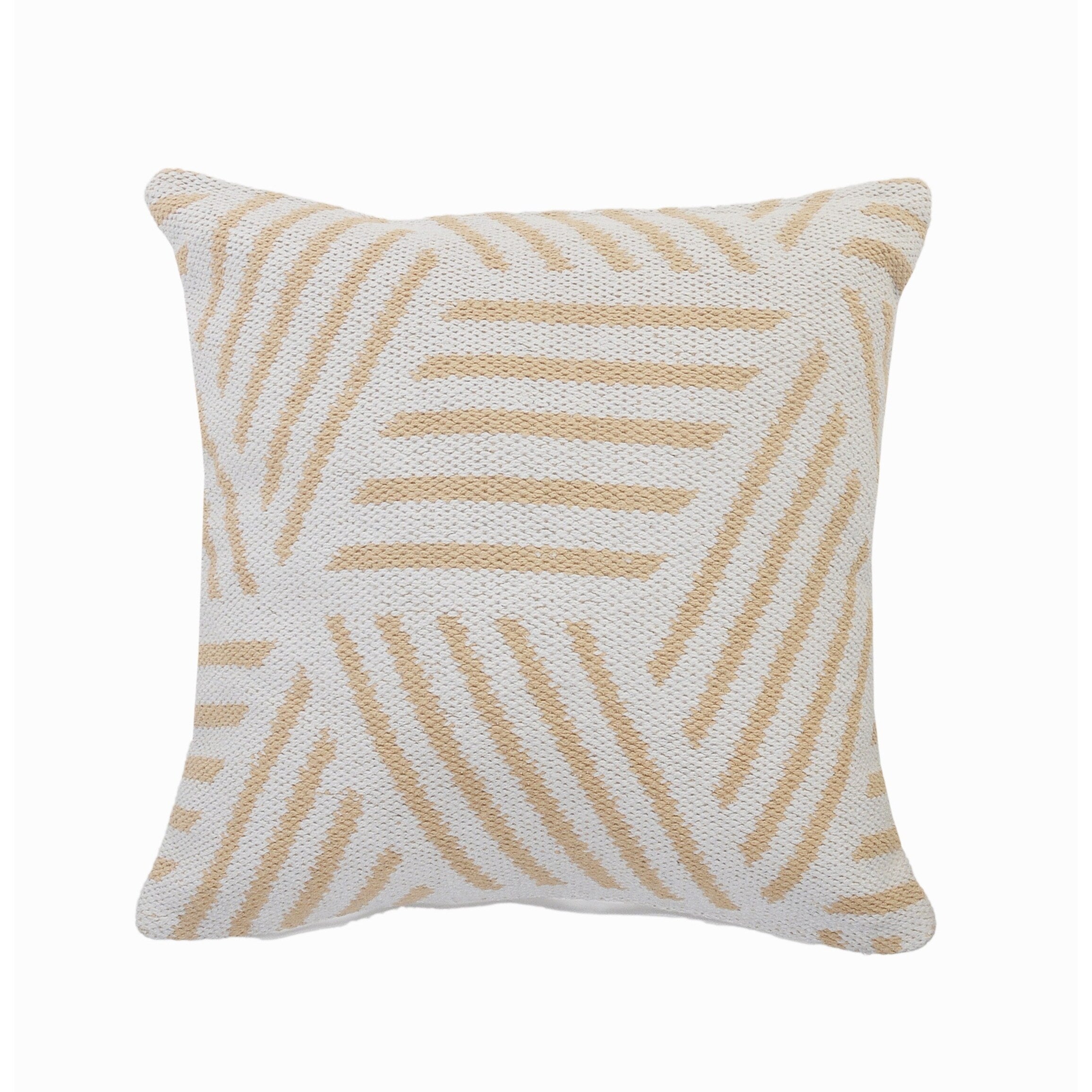 Tan And White Geometric Striped Throw Pillow