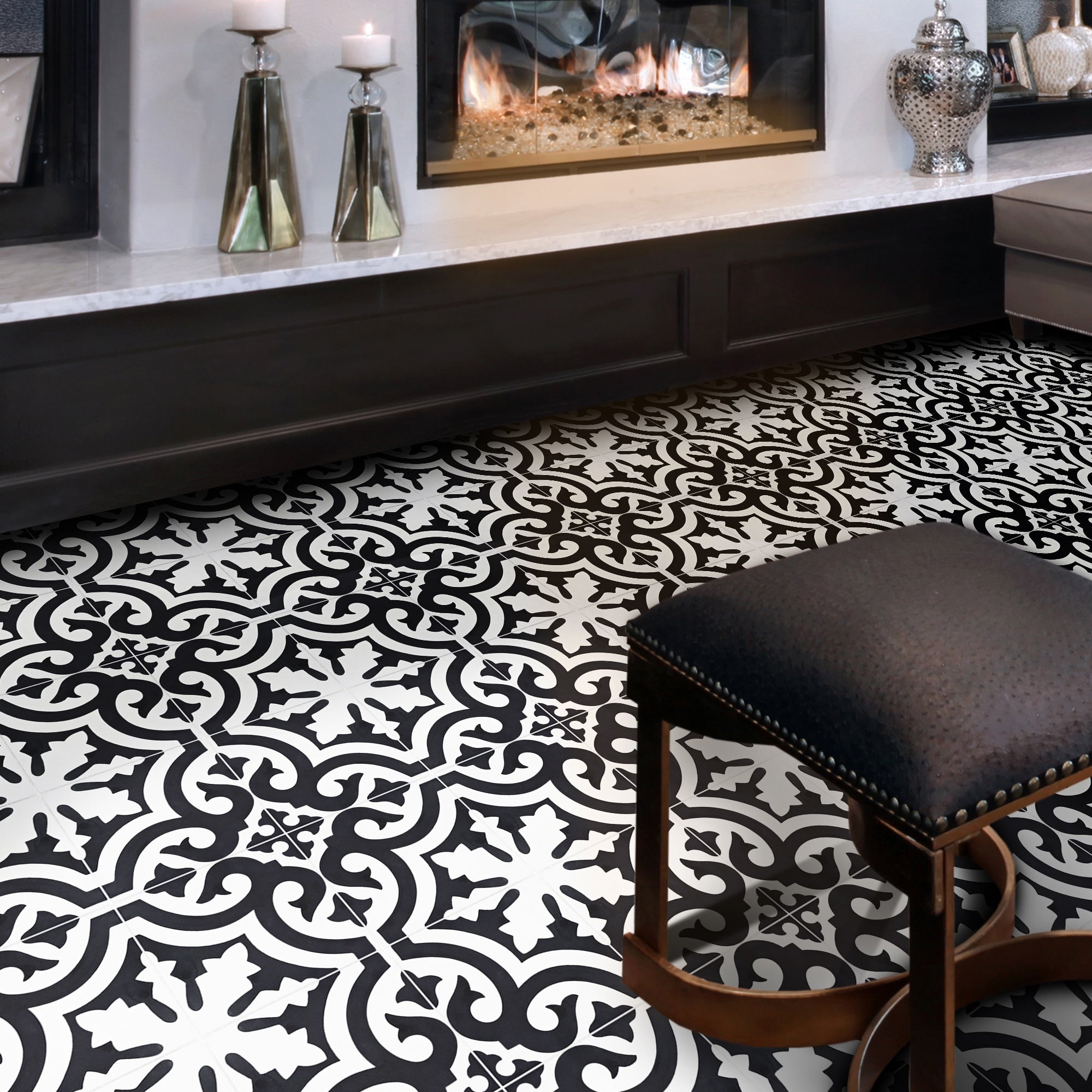 Tanger In Black And White Handmade 8X8 In Moroccan Tiles Pack 12